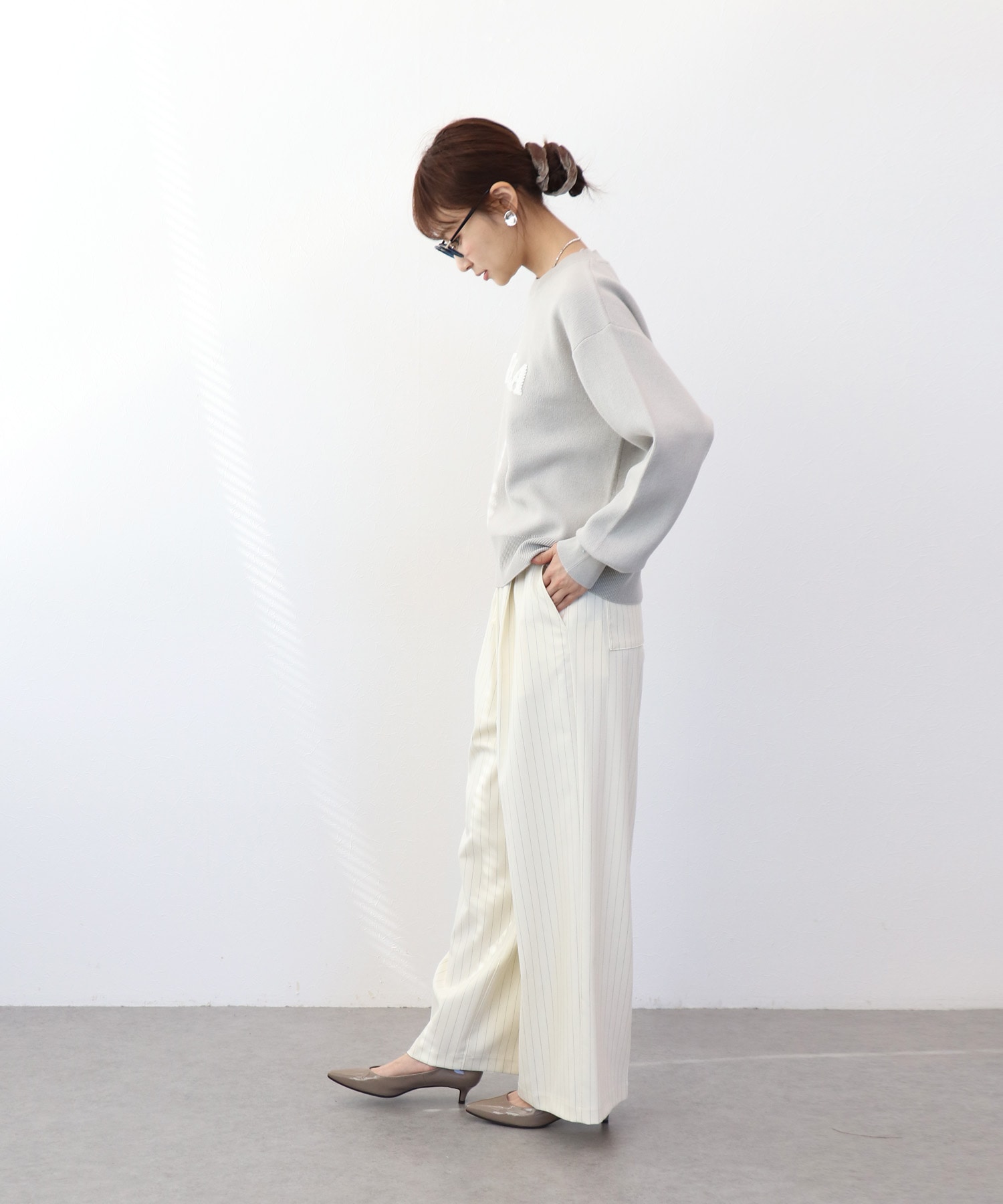 ストライプツイルワイドパンツ