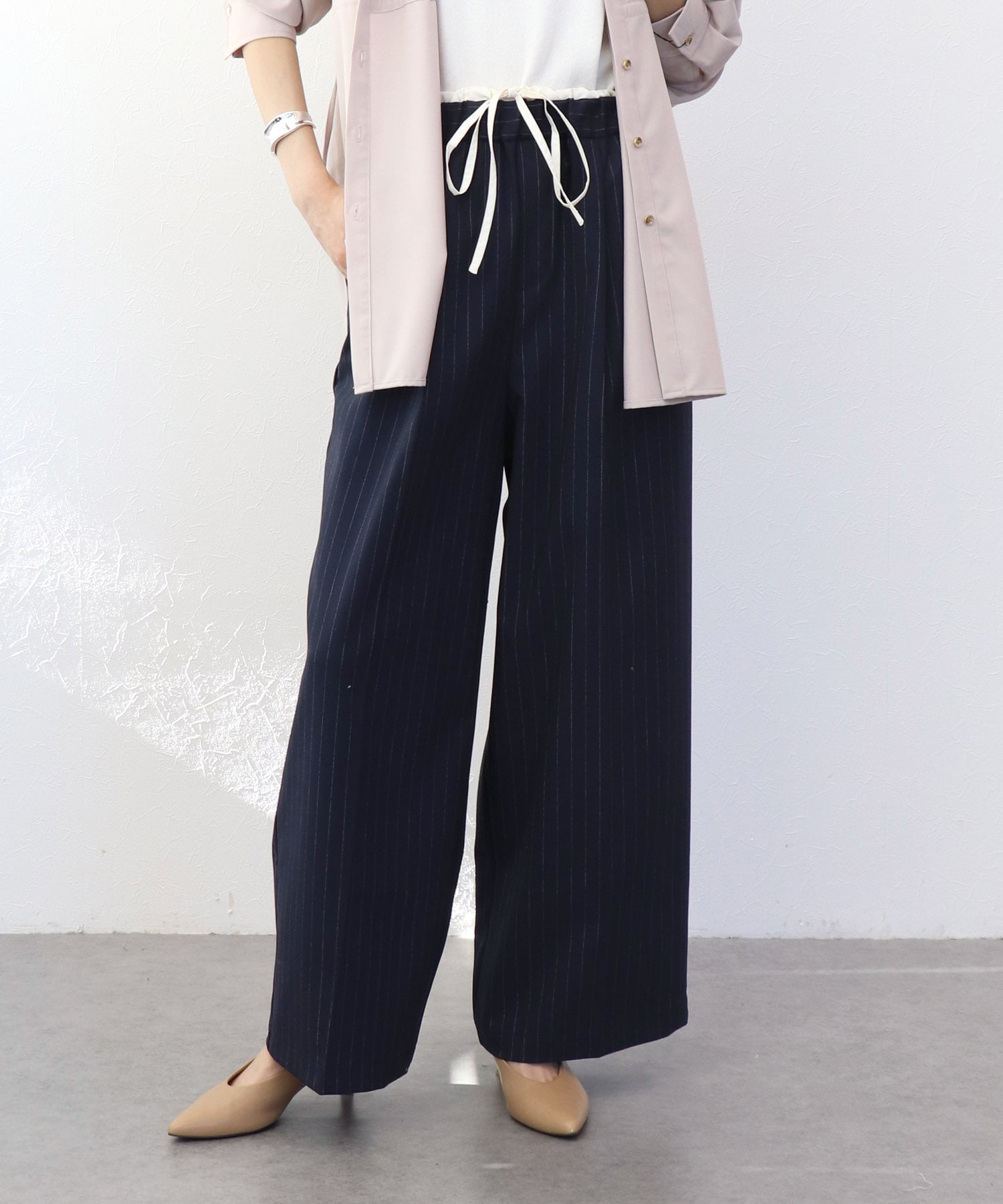 ストライプツイルワイドパンツ