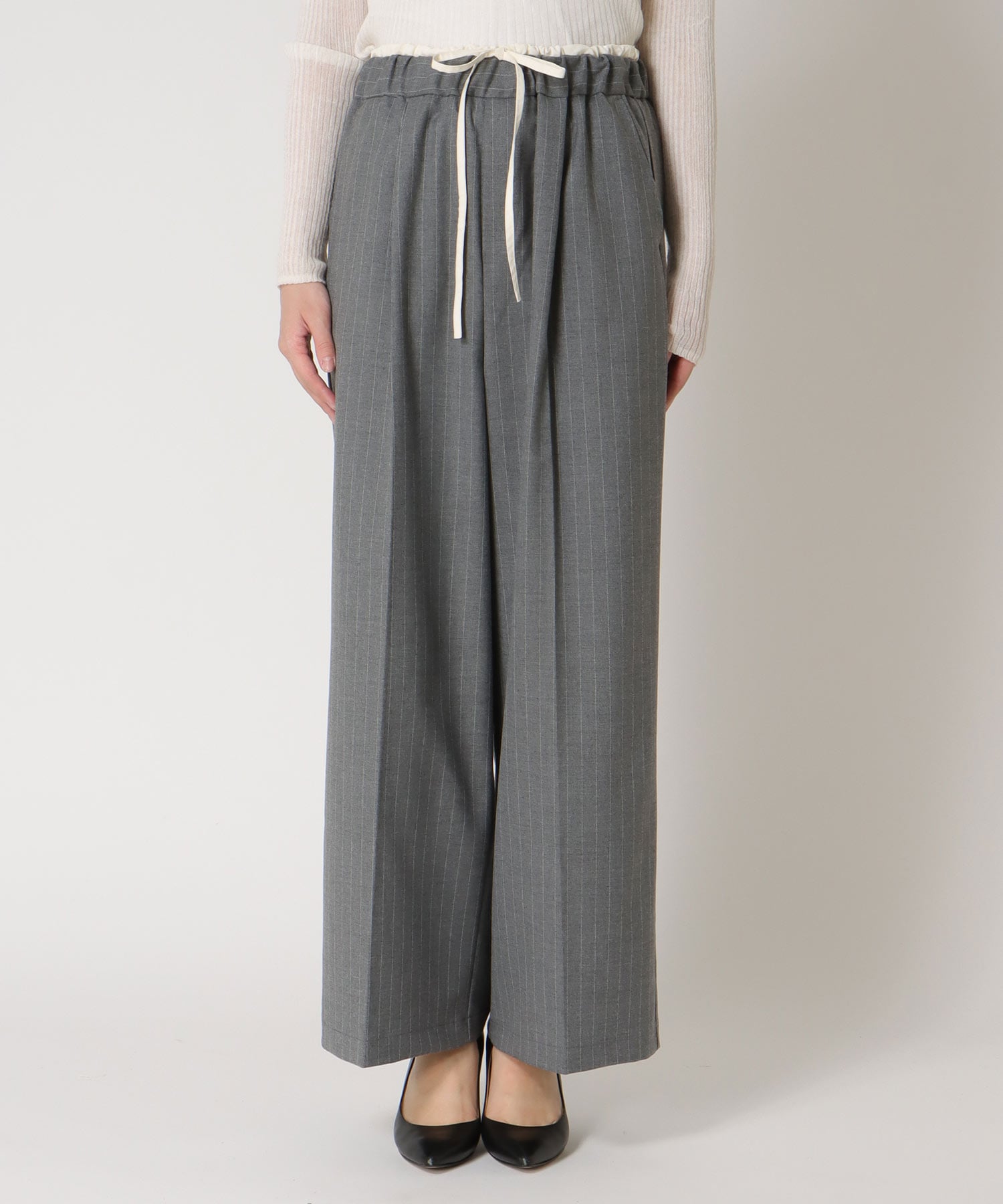 ストライプツイルワイドパンツ