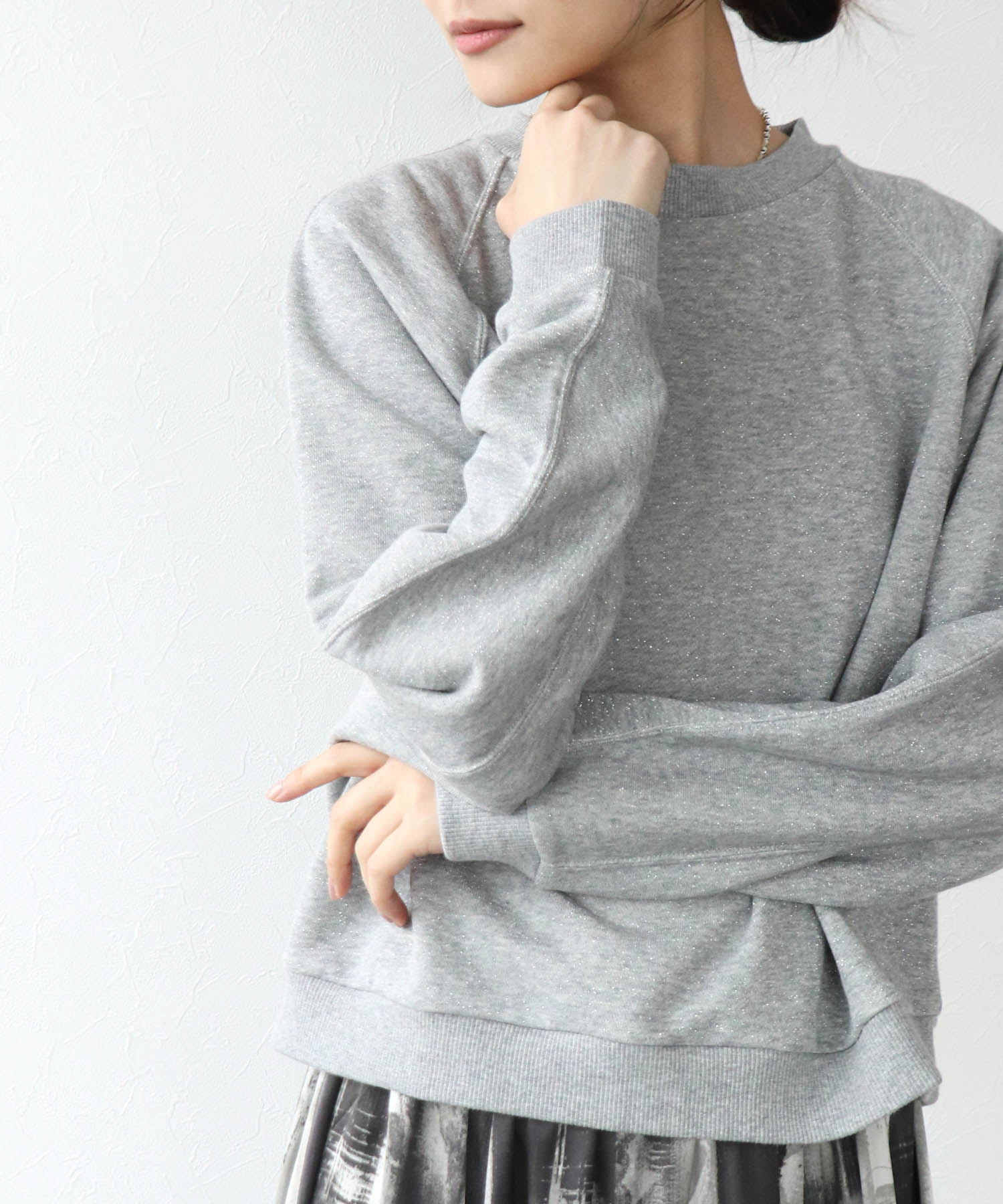 ラメ裏毛ラグランスリーブトップス