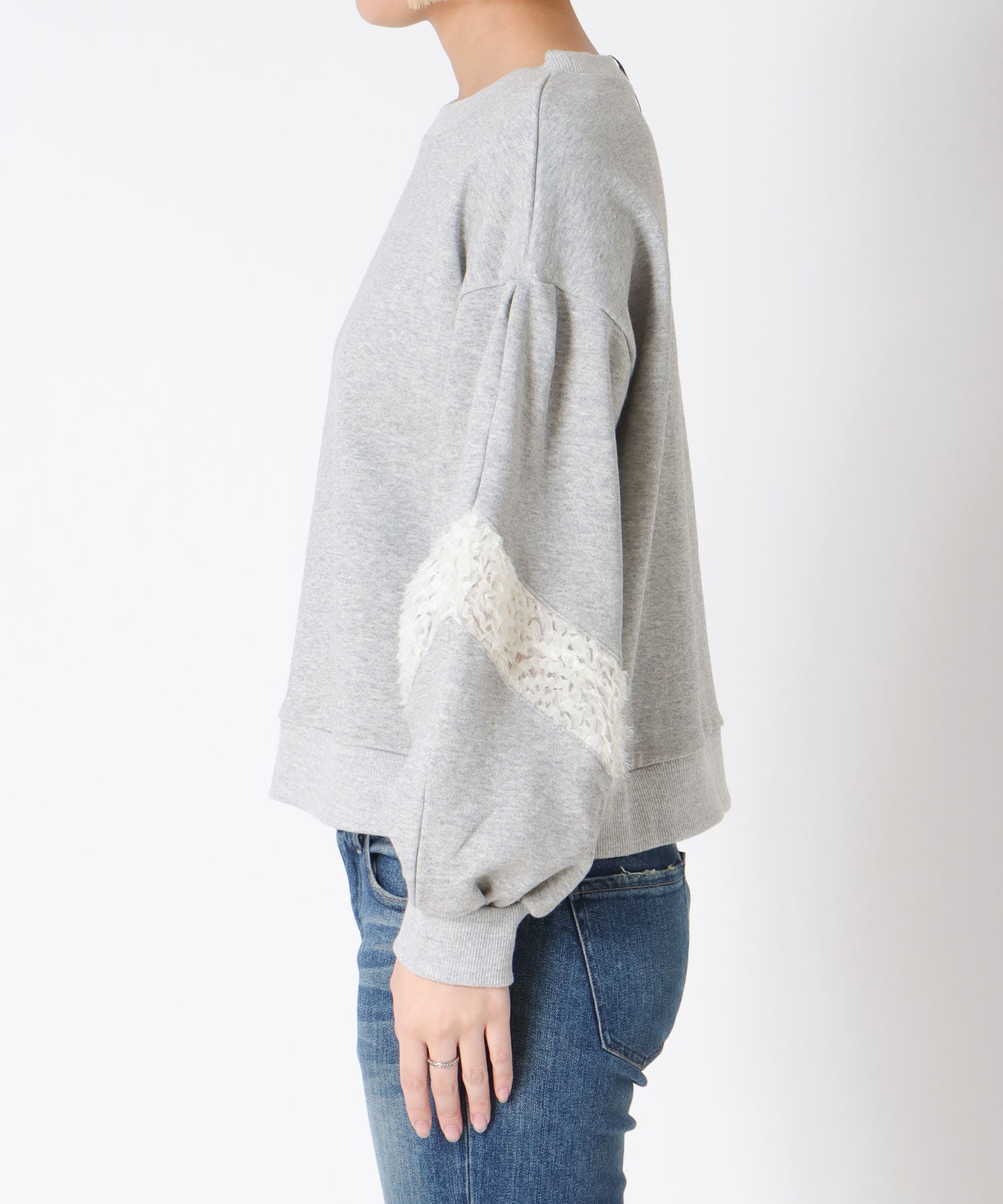 テープ刺繍ドッキング裏毛トップス