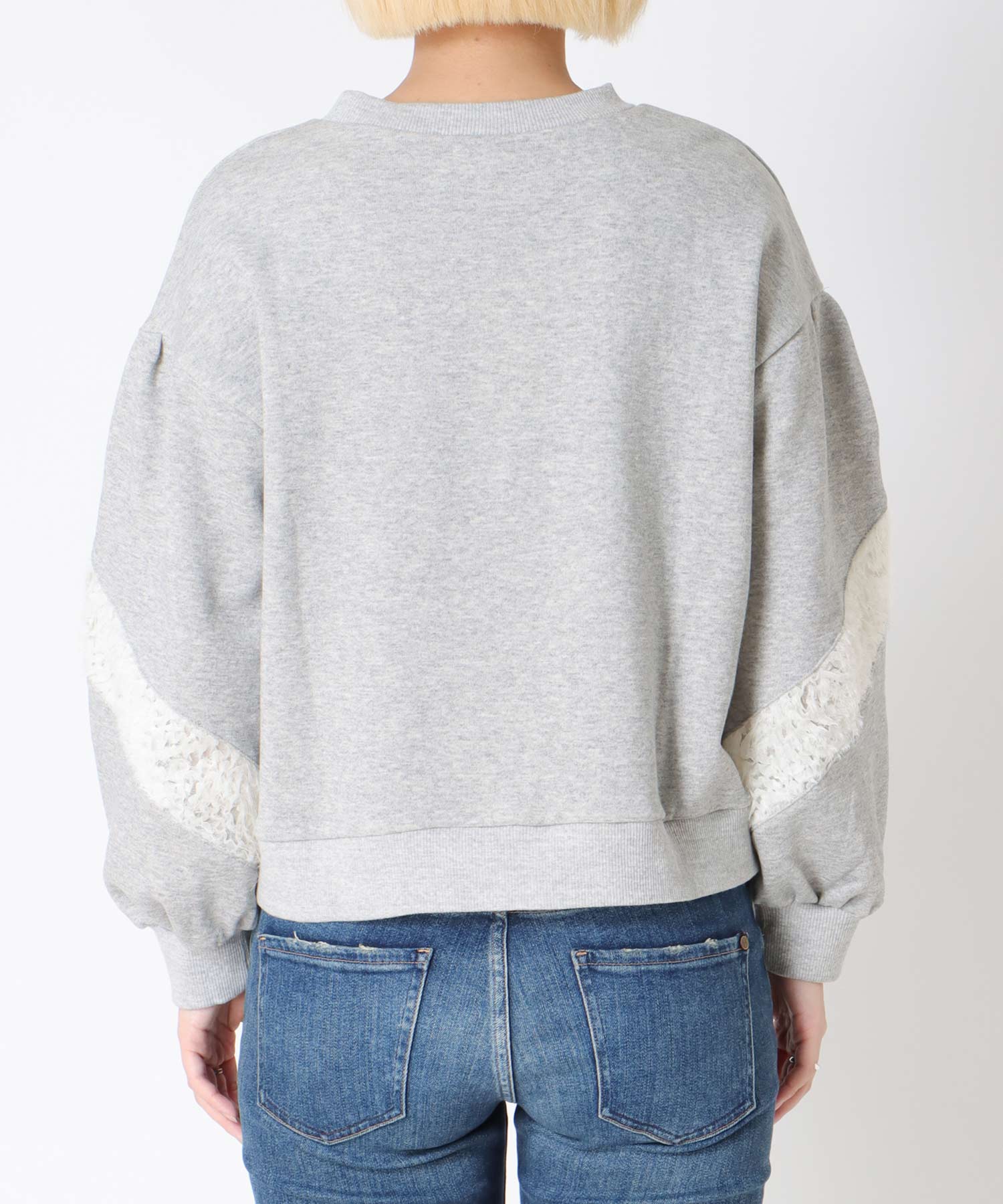 テープ刺繍ドッキング裏毛トップス