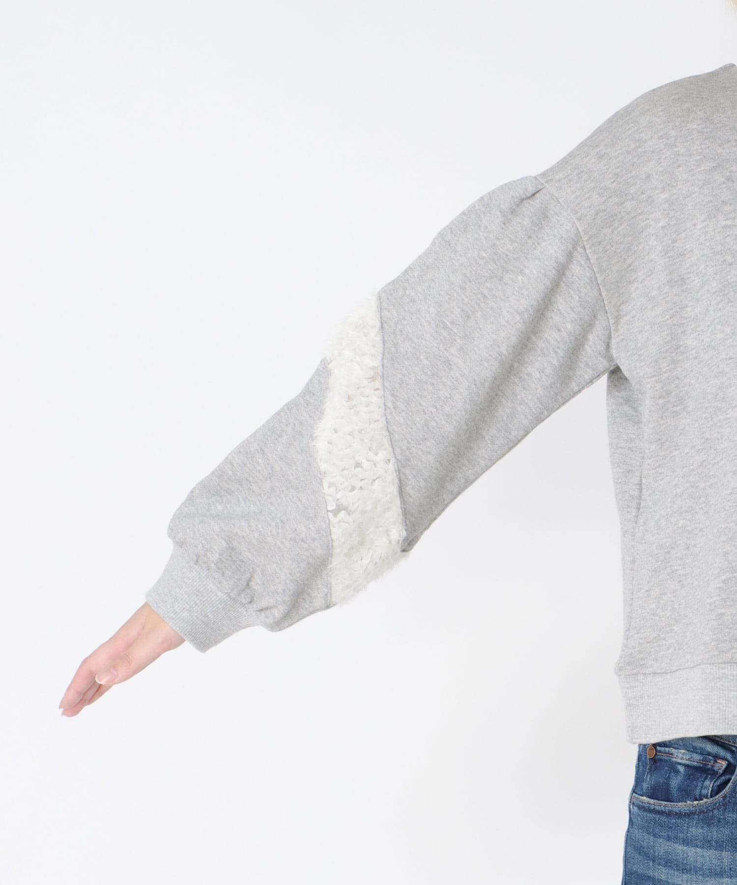 テープ刺繍ドッキング裏毛トップス