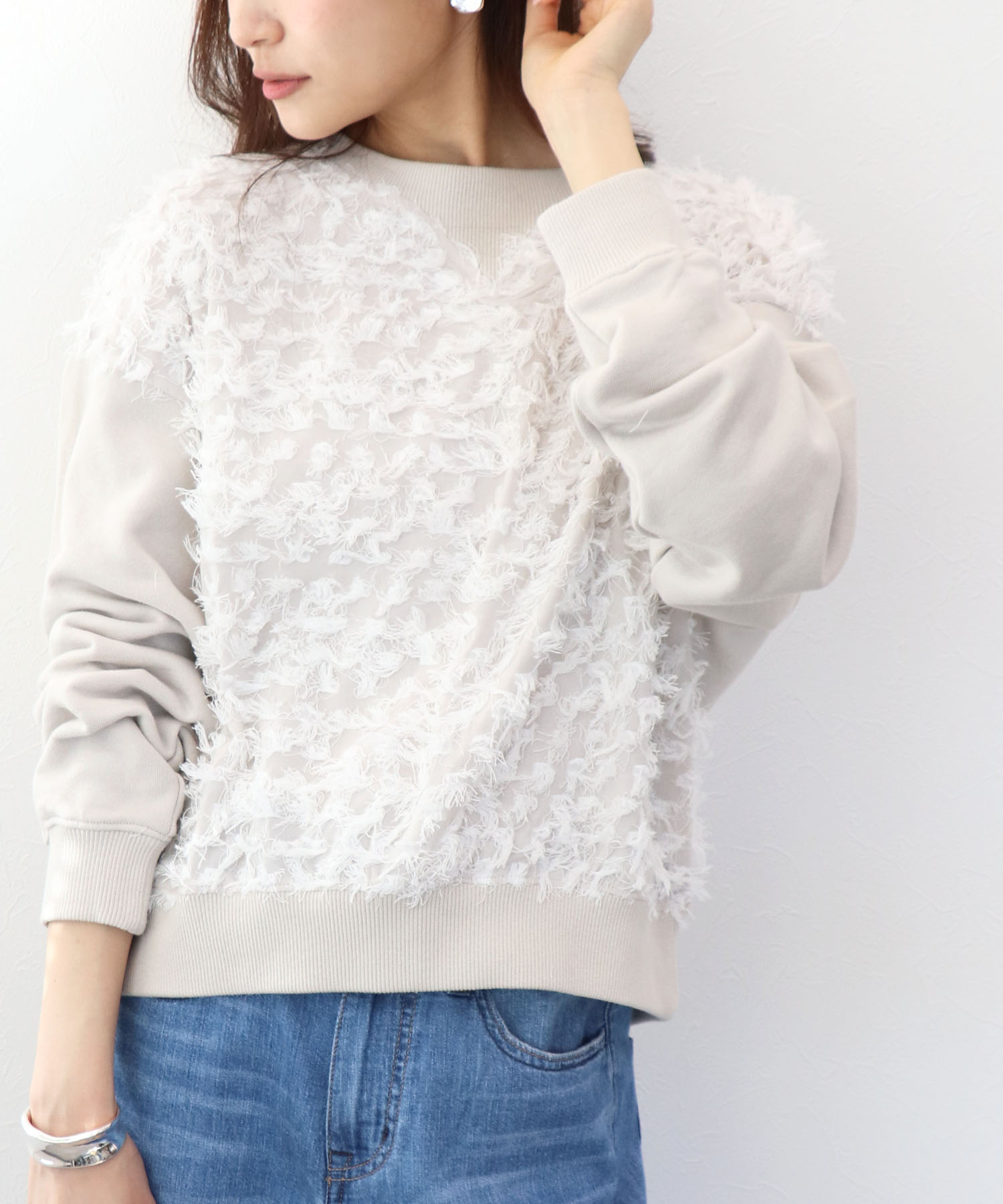 ジャカード×裏毛トップス