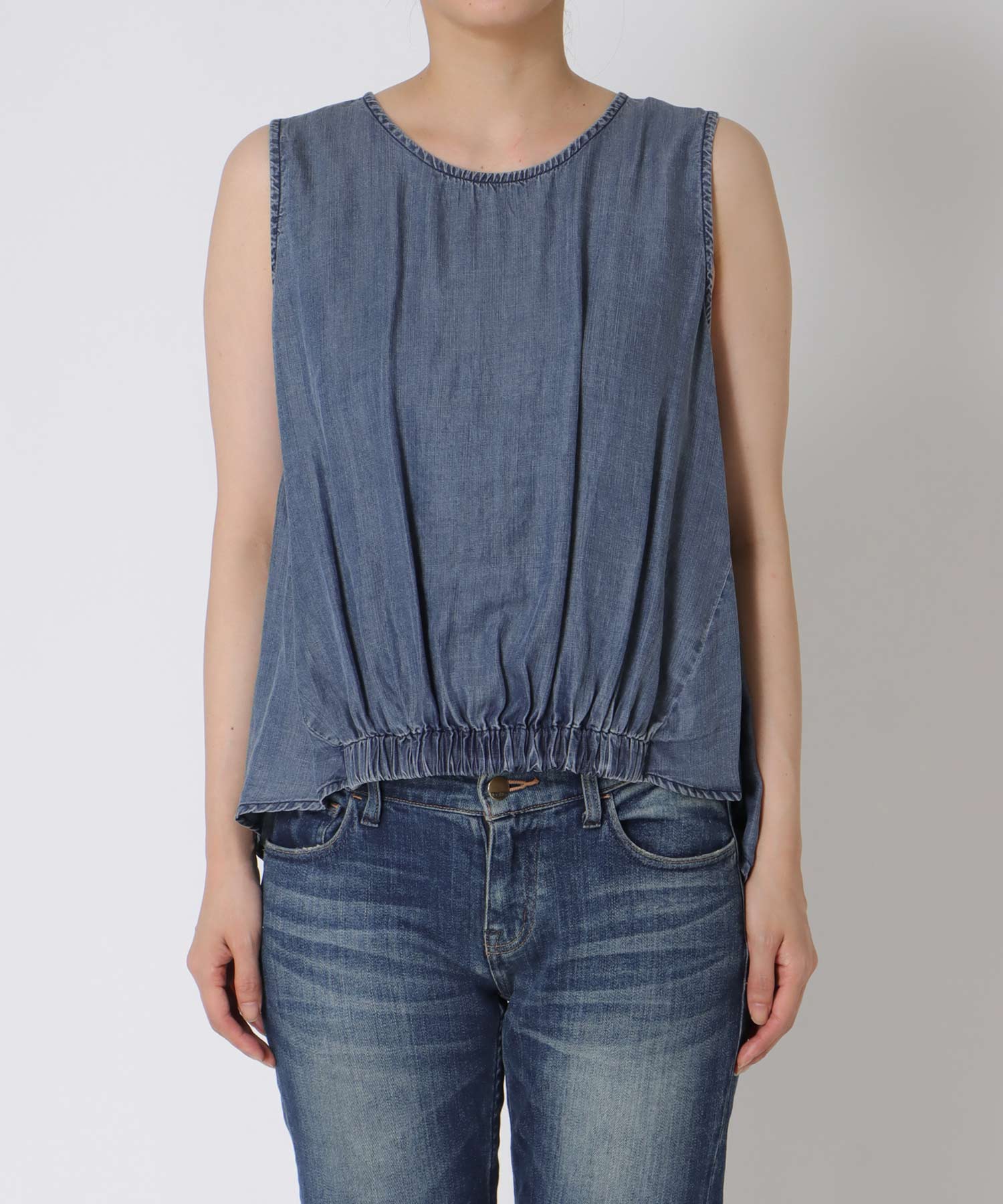 テンセルデニムノースリーブブラウス