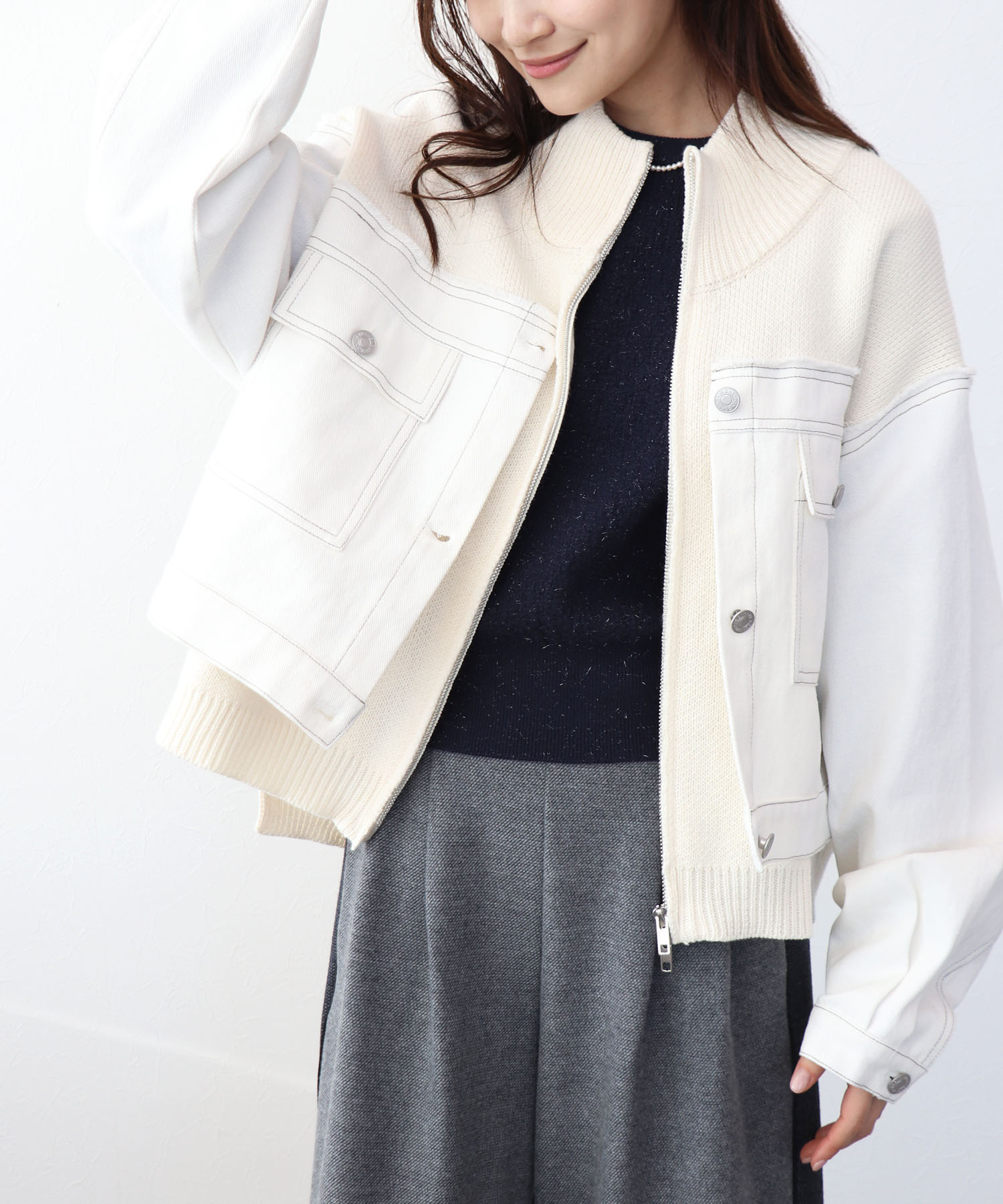 デニムドッキングニットブルゾン