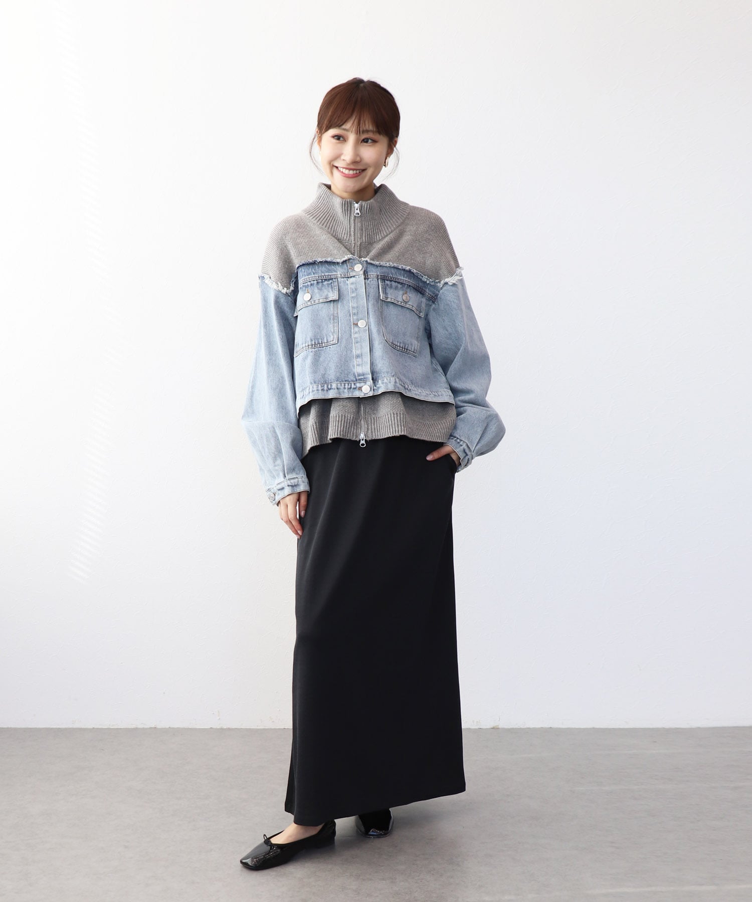 デニムドッキングニットブルゾン