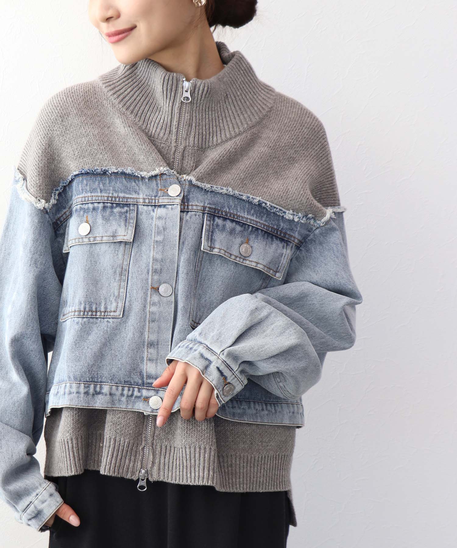 デニムドッキングニットブルゾン