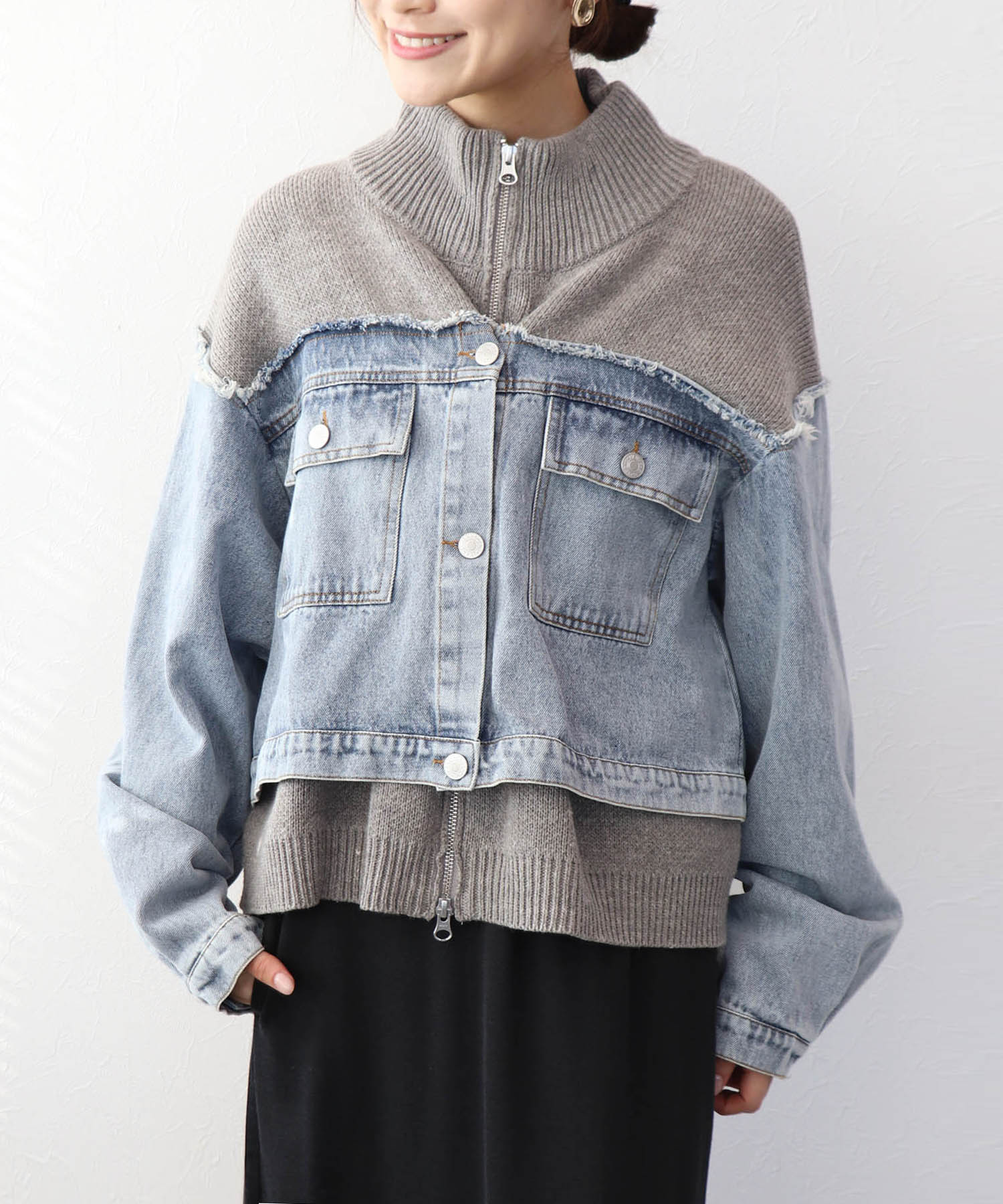 デニムドッキングニットブルゾン