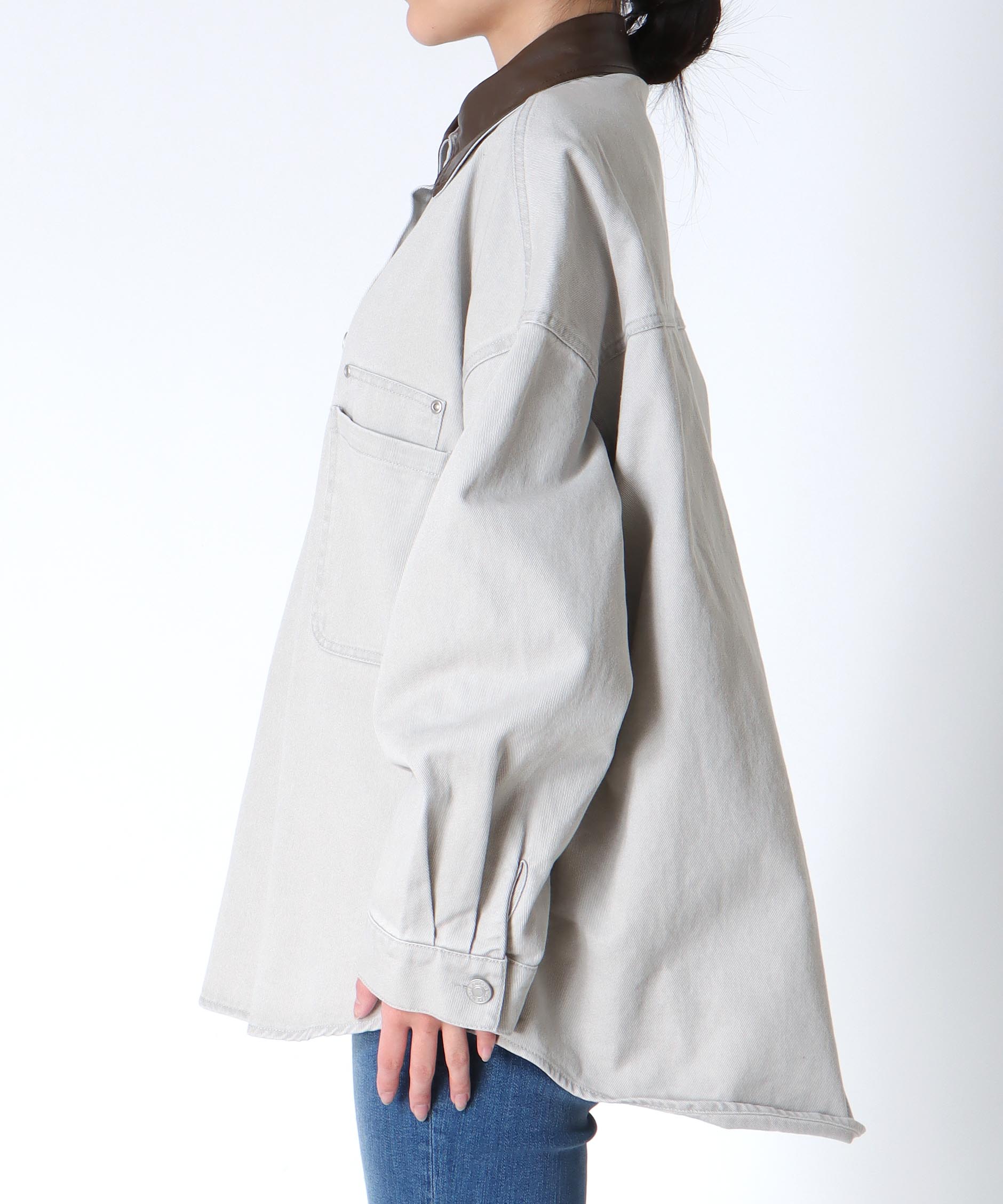 フェイクレザー衿シャツジャケット