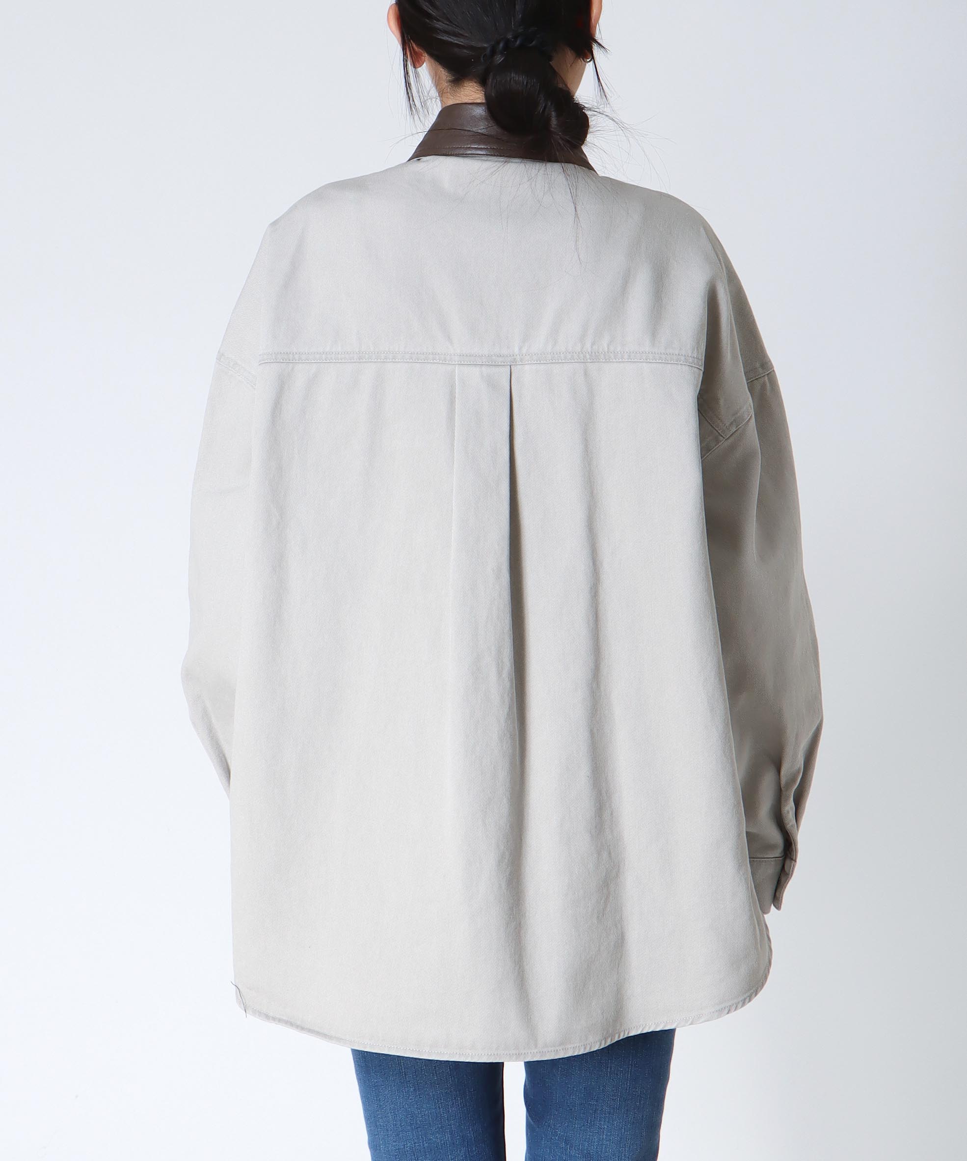 フェイクレザー衿シャツジャケット