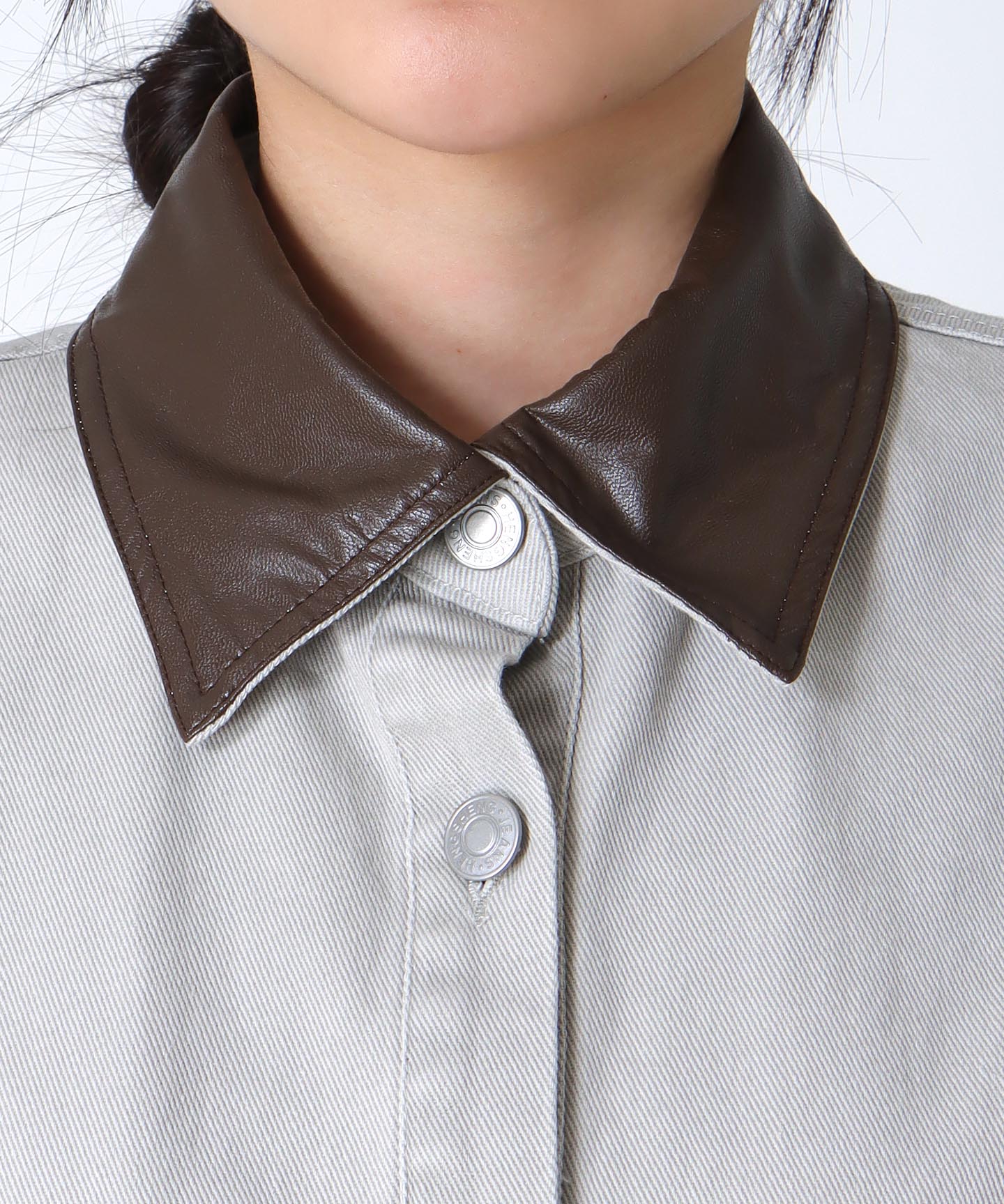 フェイクレザー衿シャツジャケット