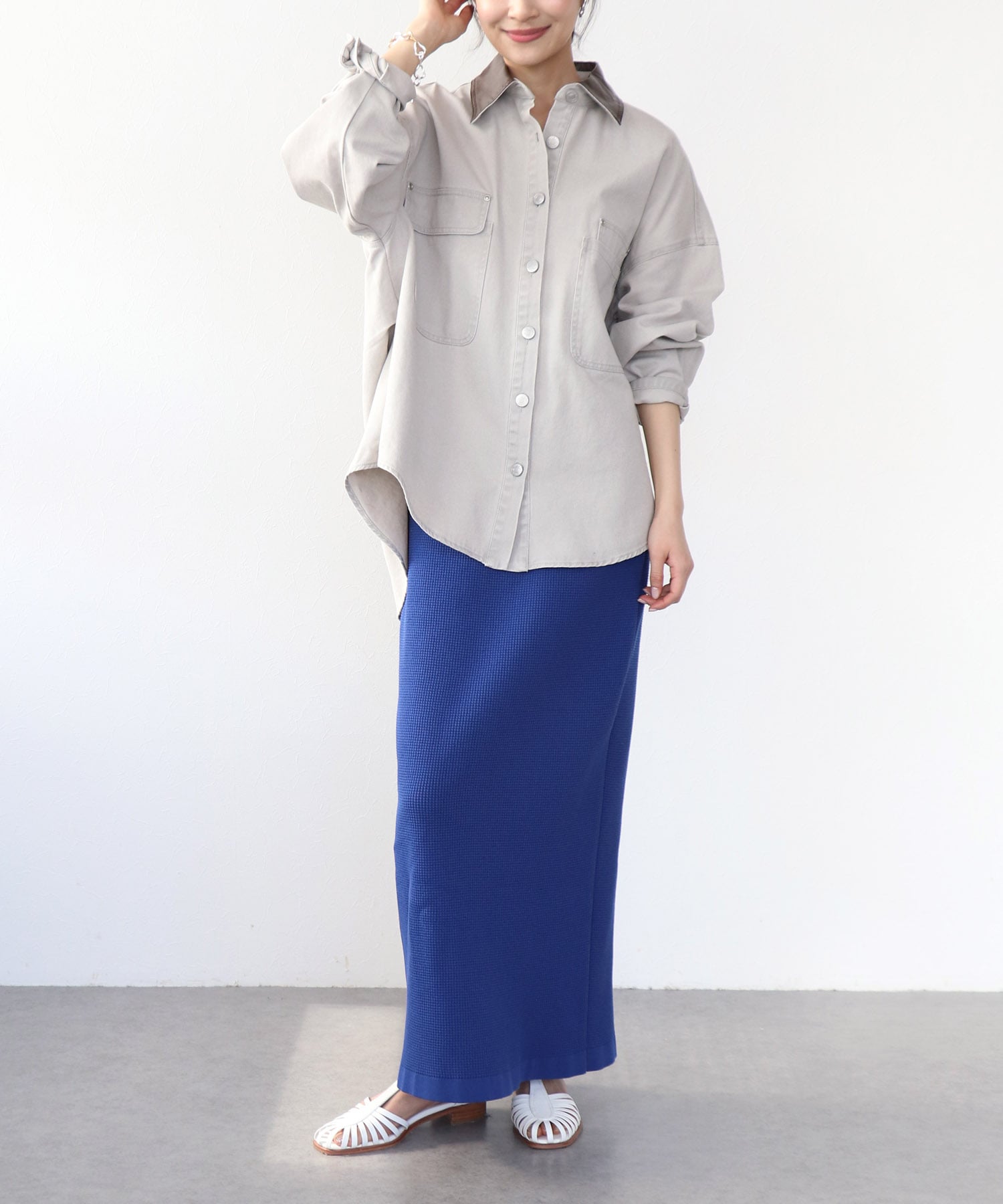 フェイクレザー衿シャツジャケット