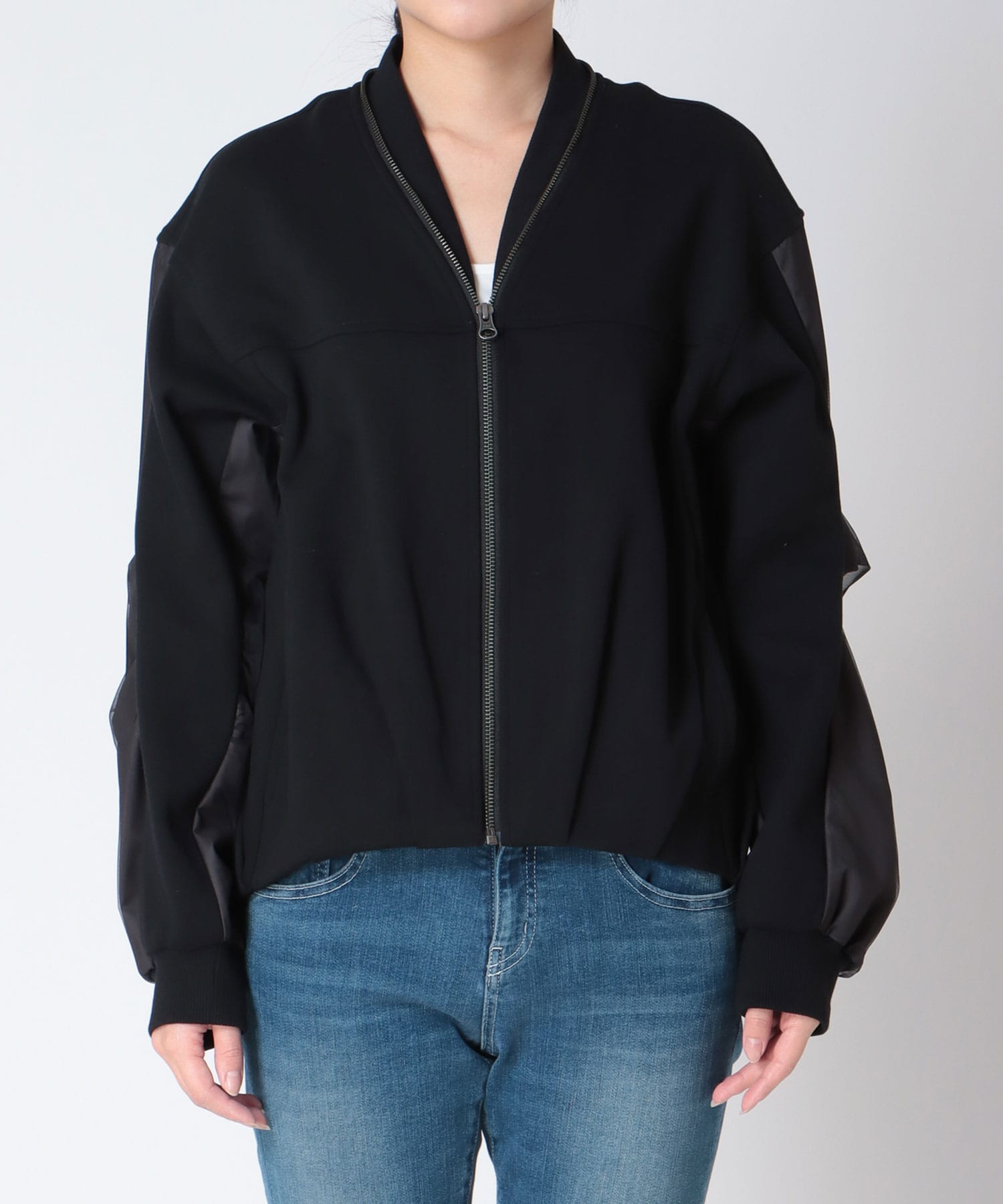 ポンチ袖チュールタックブルゾン