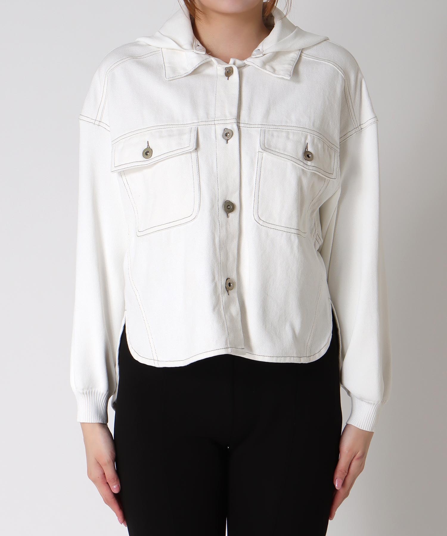 ニットドッキングデニムフードジャケット