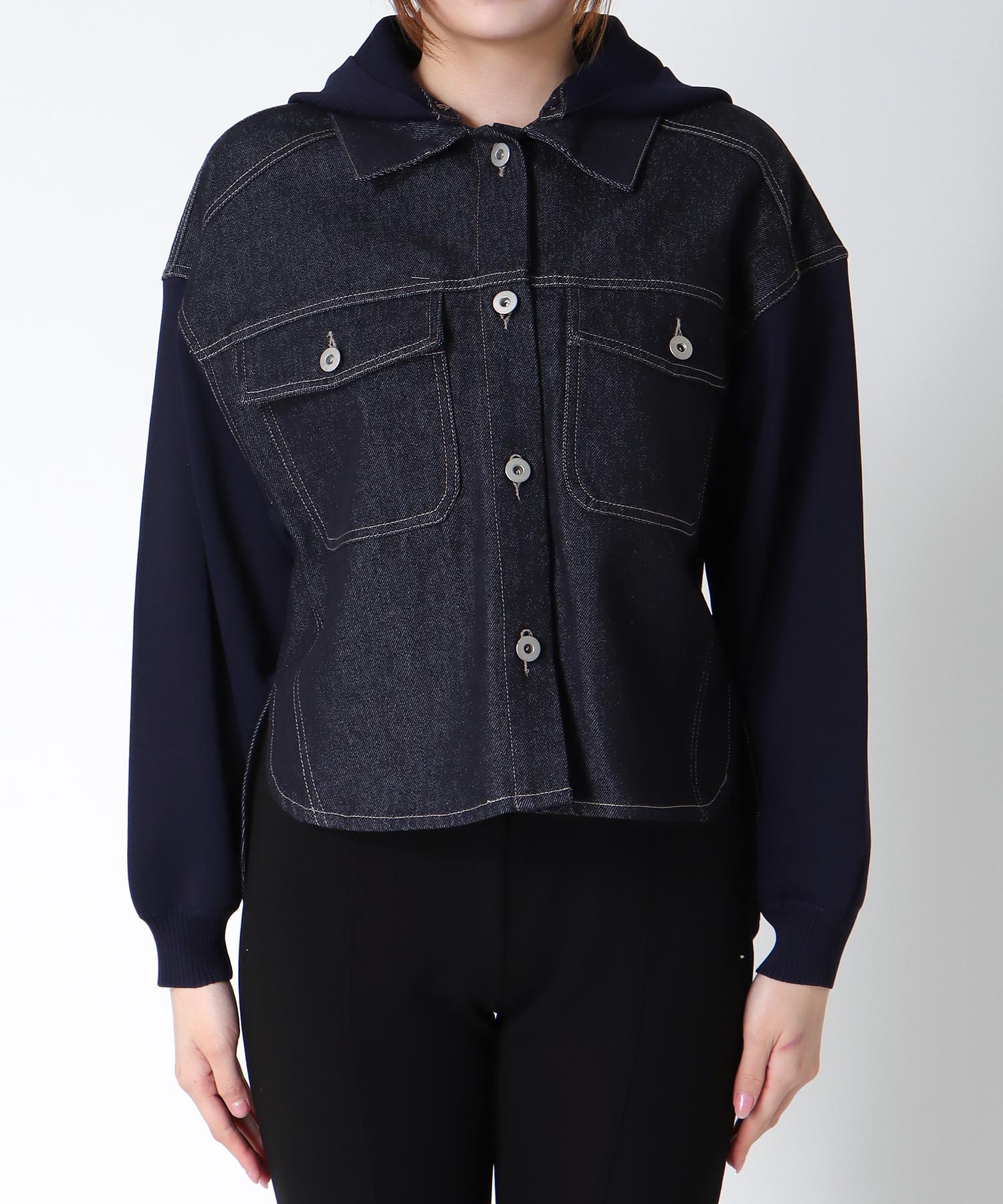 ニットドッキングデニムフードジャケット