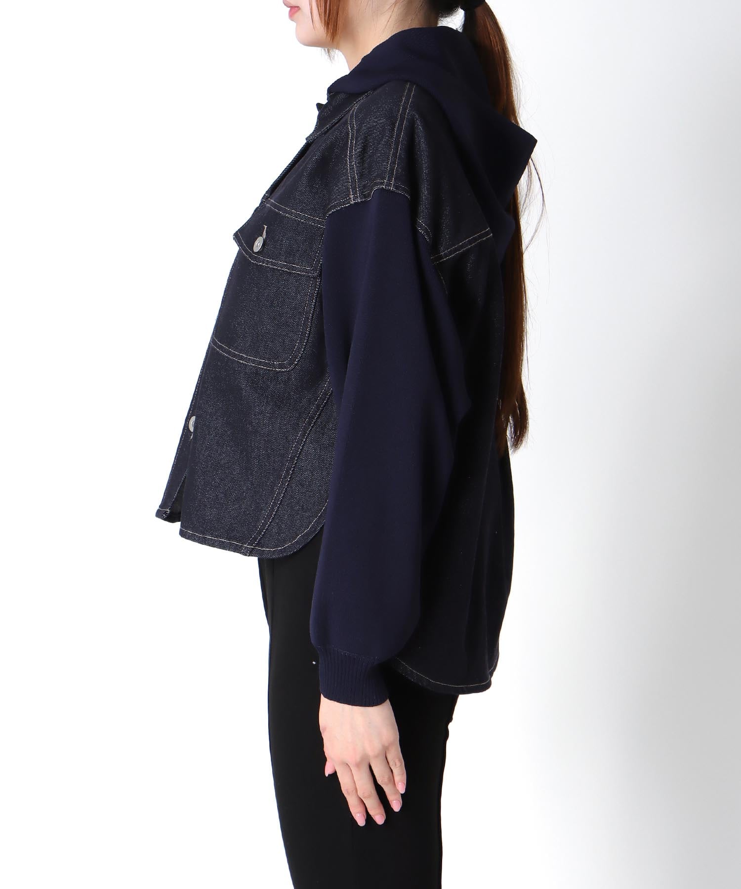 ニットドッキングデニムフードジャケット