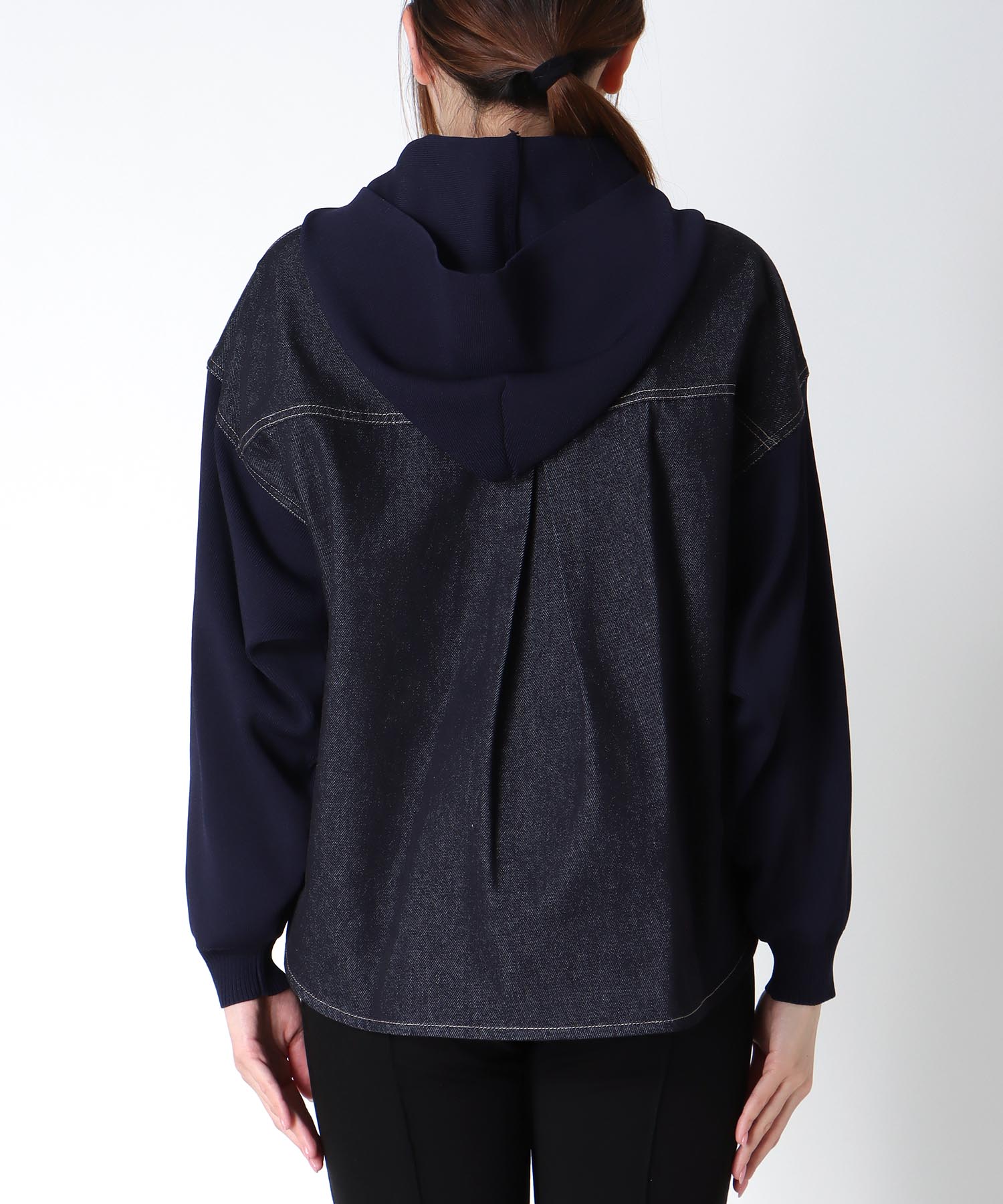 ニットドッキングデニムフードジャケット