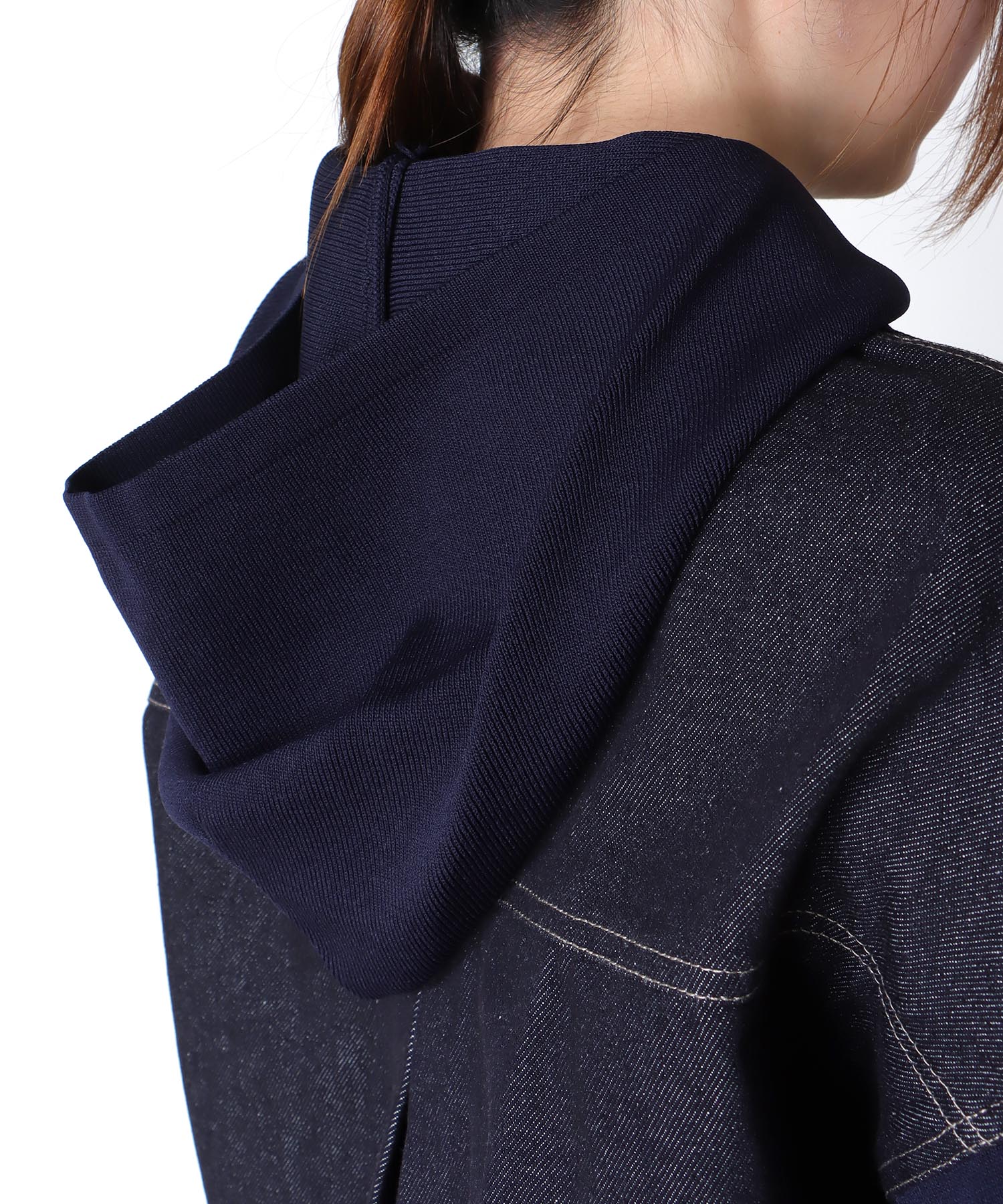 ニットドッキングデニムフードジャケット