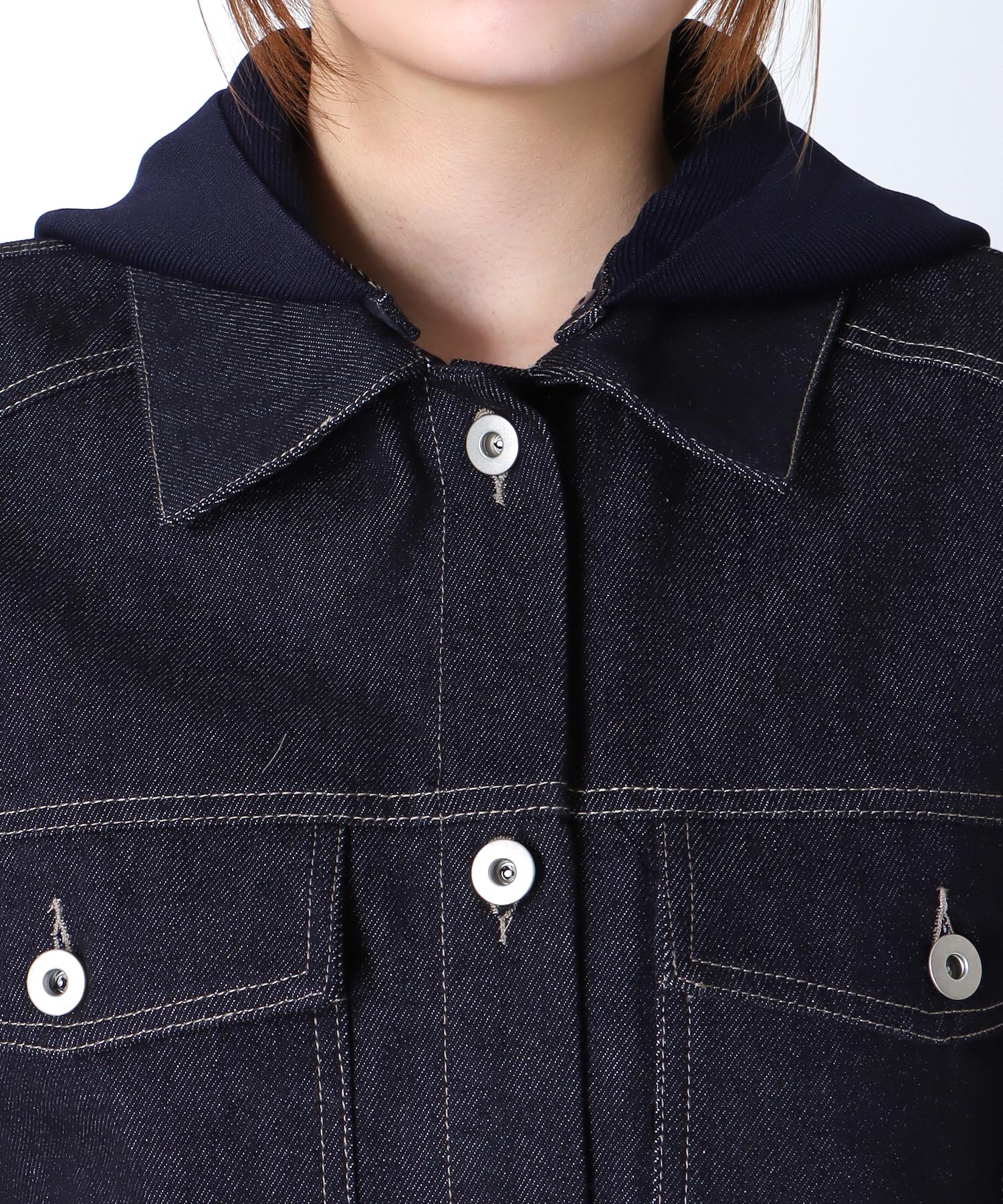 ニットドッキングデニムフードジャケット