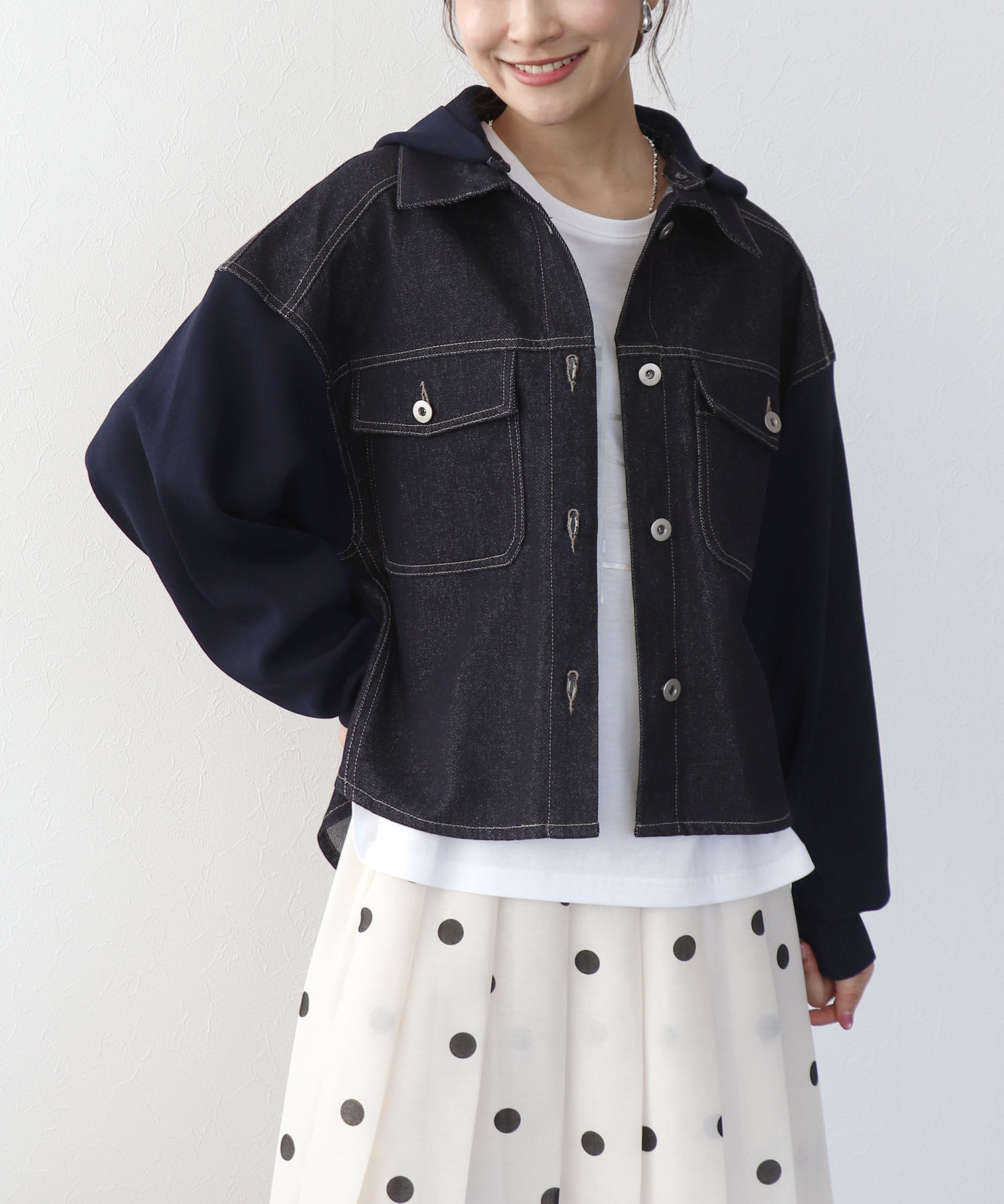 ニットドッキングデニムフードジャケット