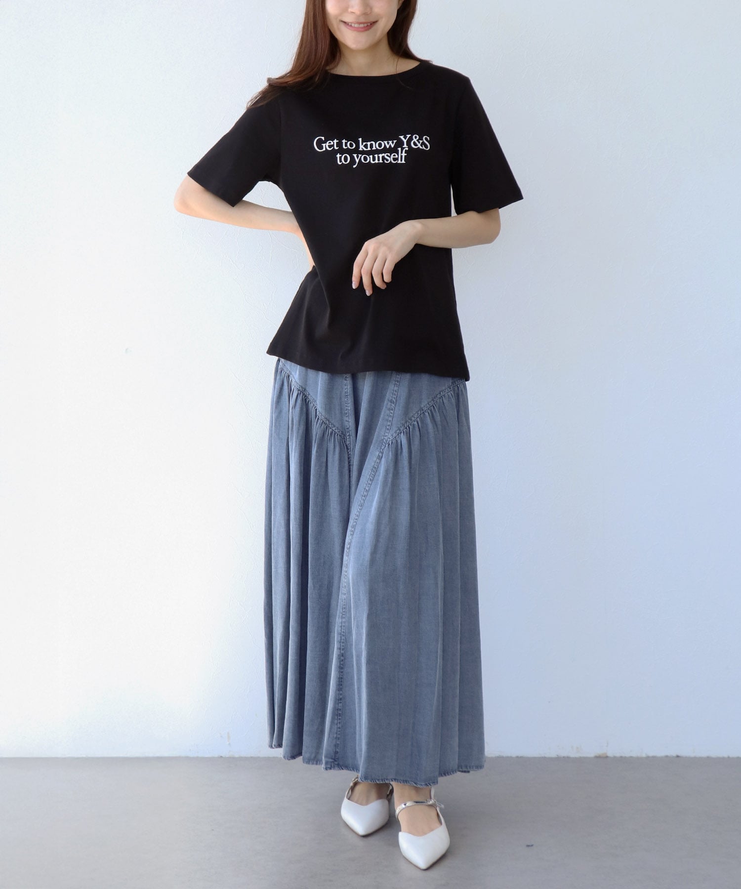 テンセルデニムギャザースカート