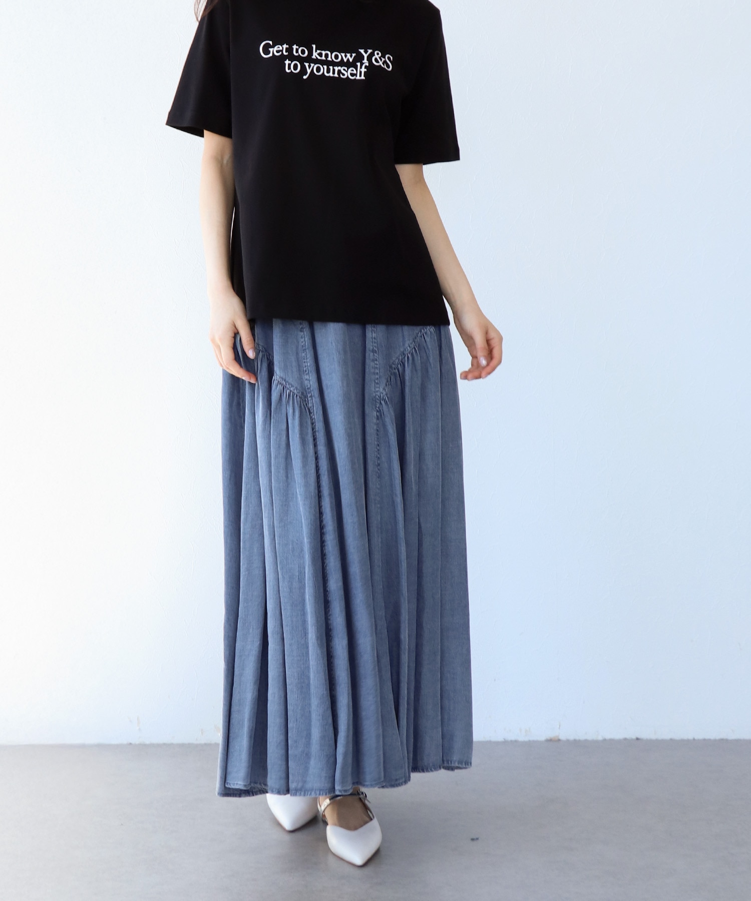 テンセルデニムギャザースカート