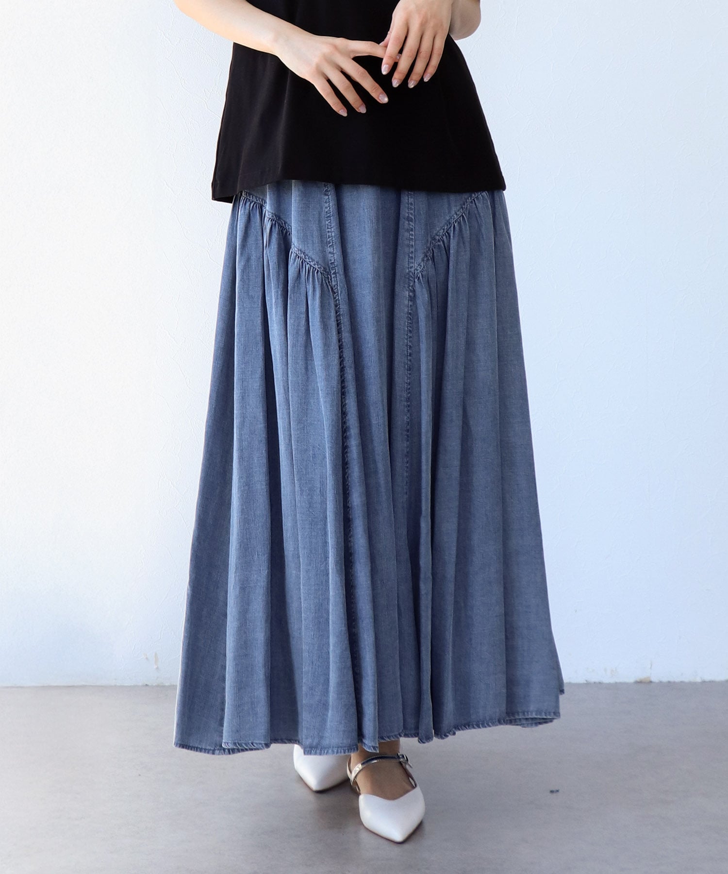 テンセルデニムギャザースカート