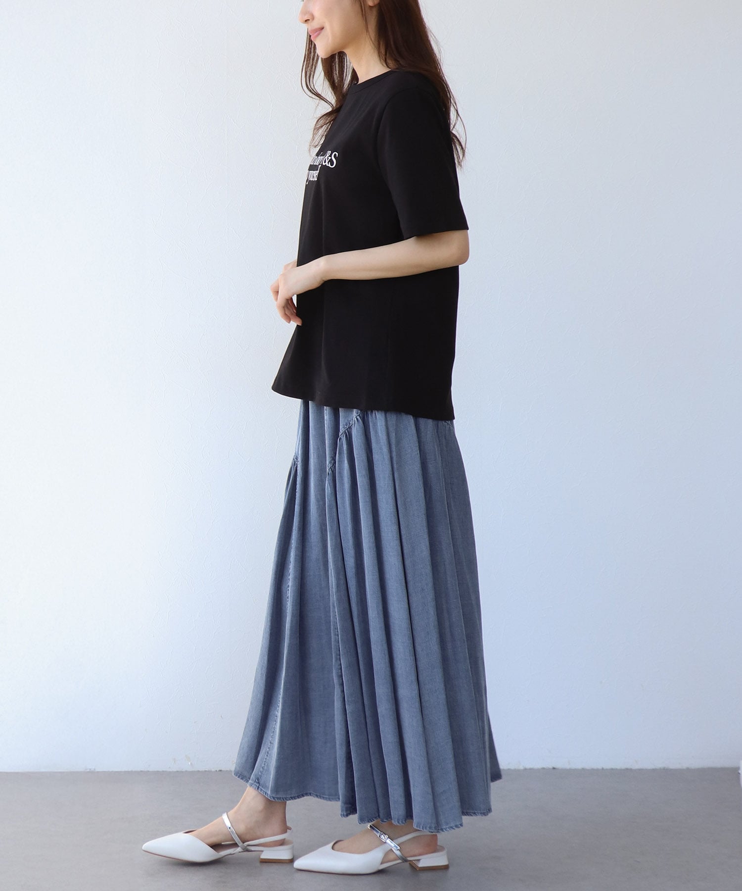 テンセルデニムギャザースカート