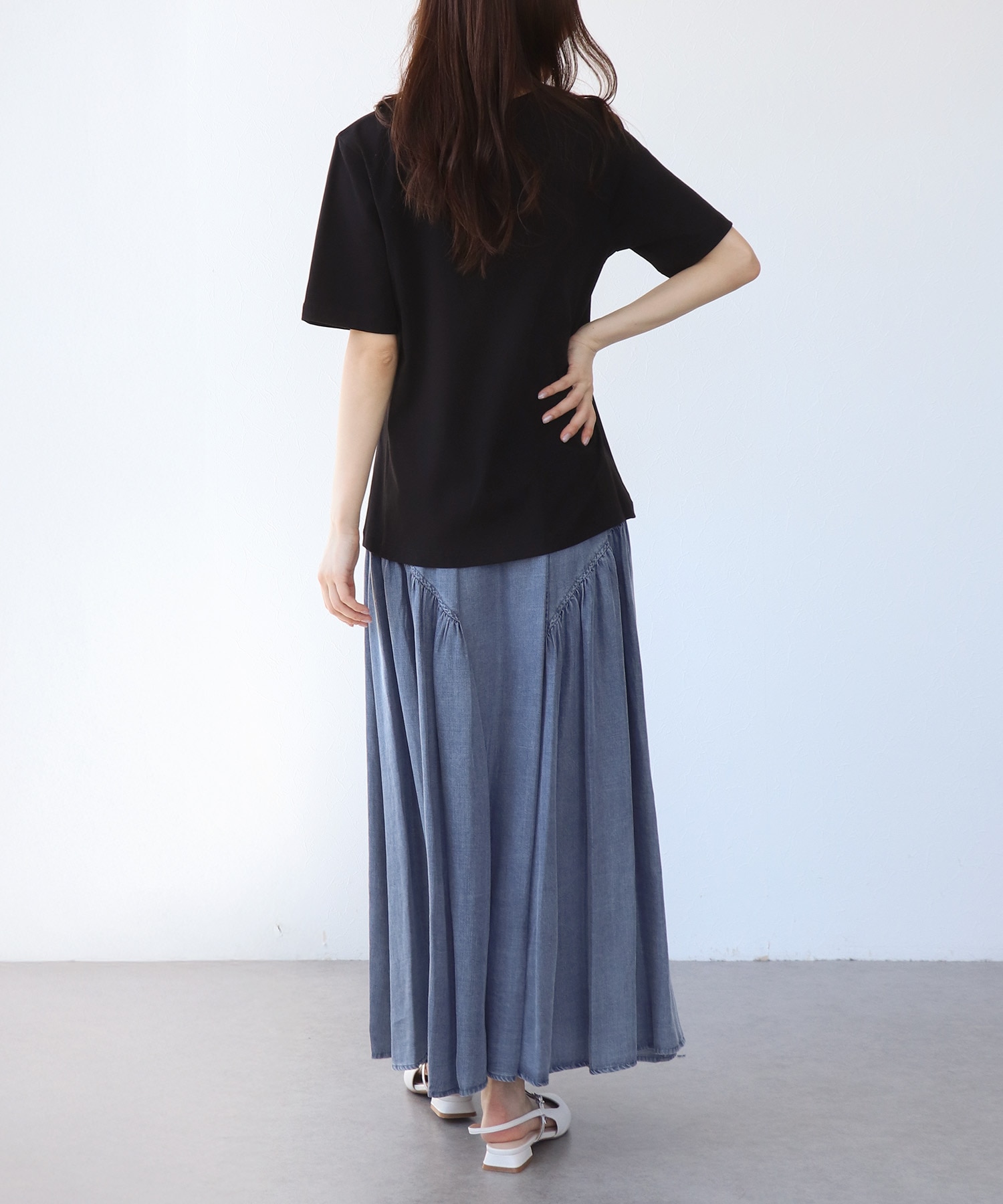 テンセルデニムギャザースカート