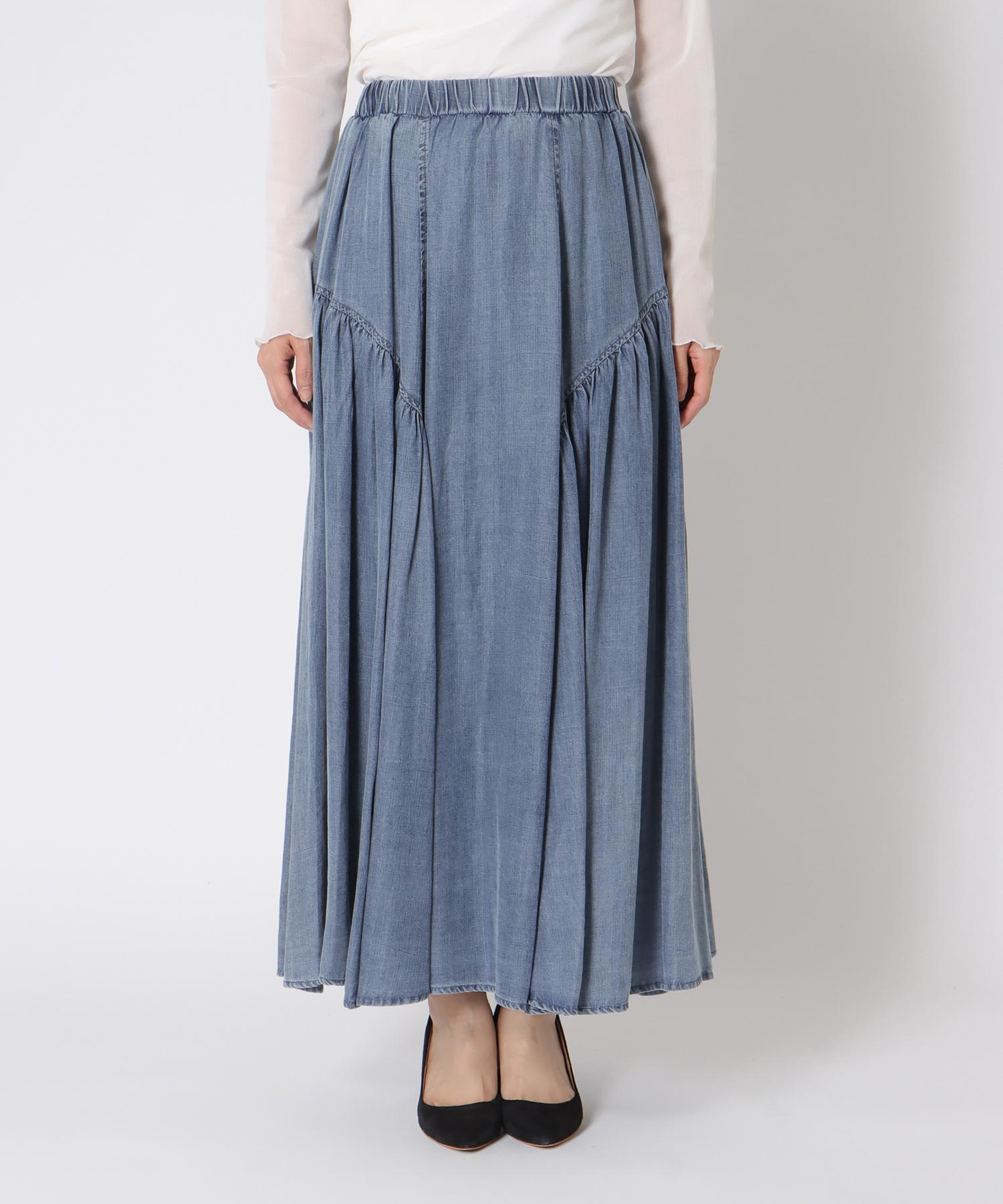 テンセルデニムギャザースカート