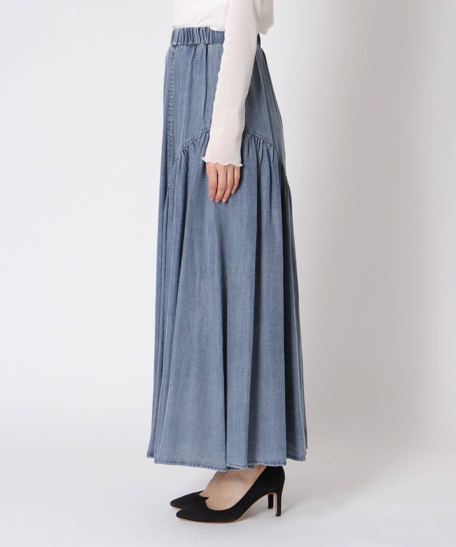 テンセルデニムギャザースカート