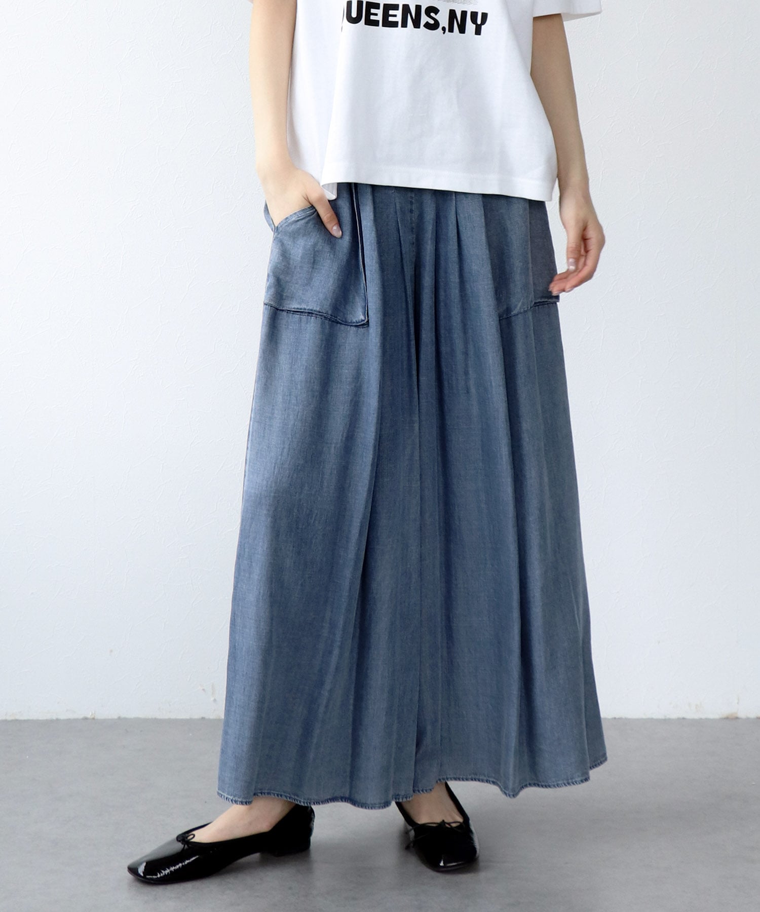 テンセルデニムガウチョパンツ