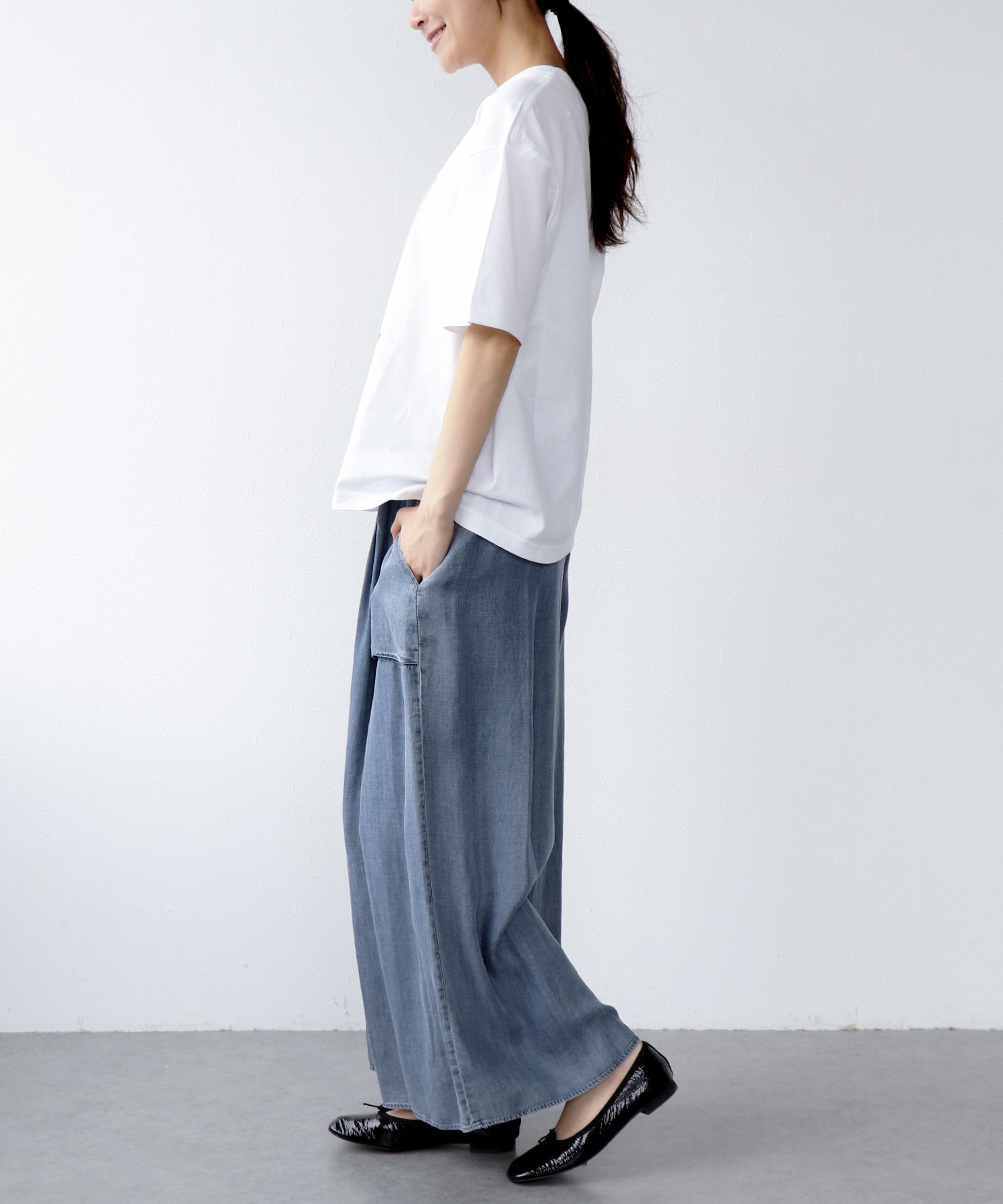 テンセルデニムガウチョパンツ