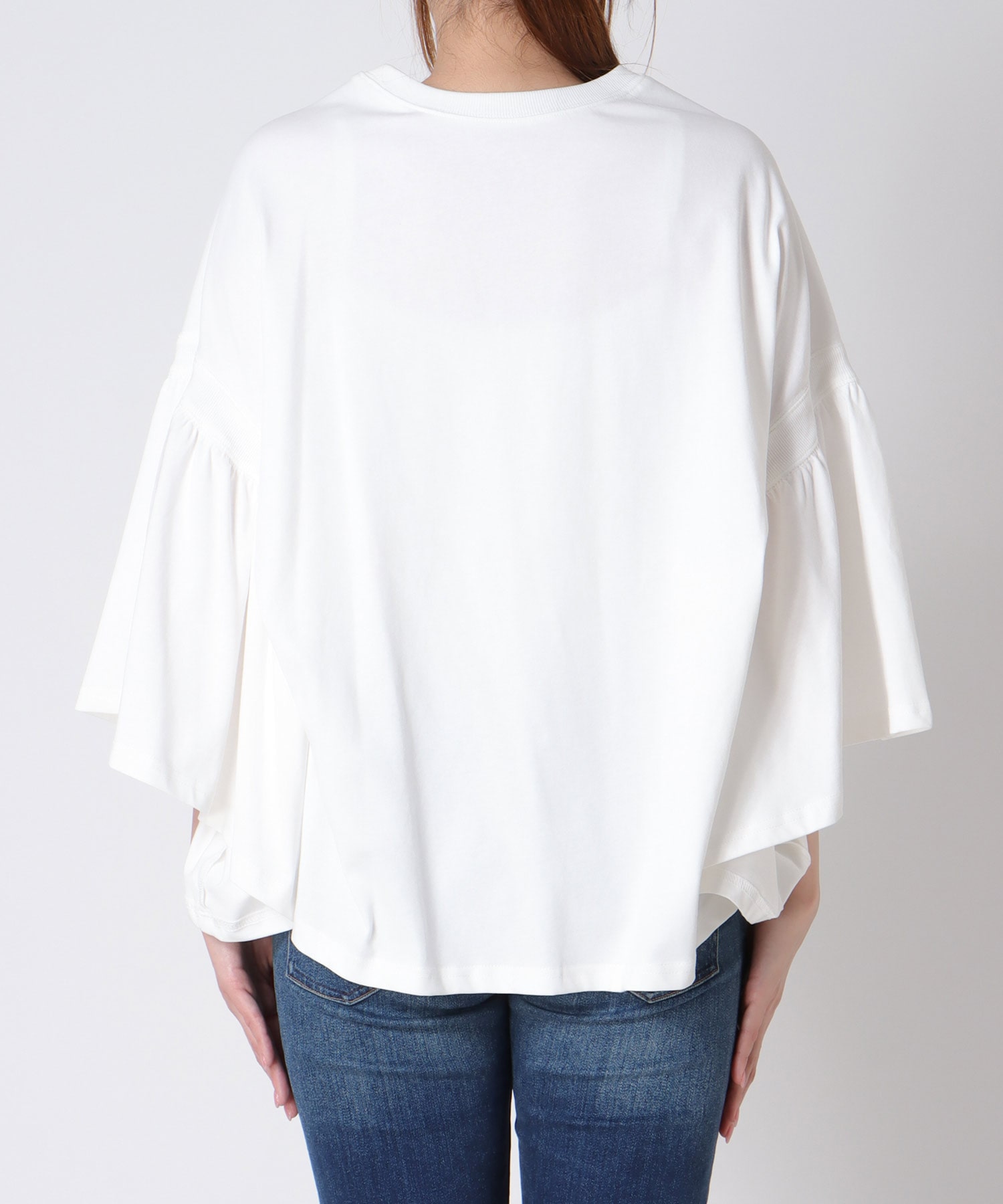 〔お家で試着〕リブ切替ギャザースリーブトップス