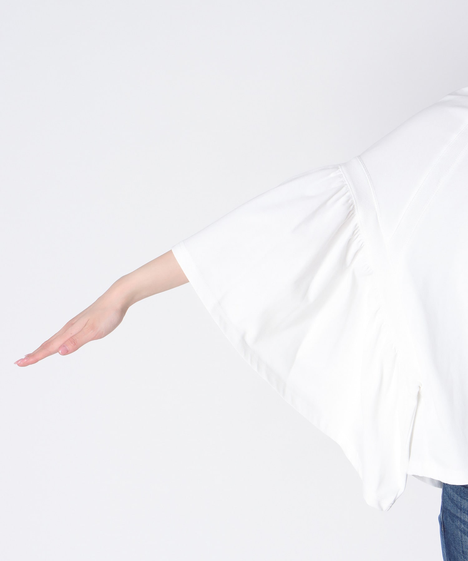 〔お家で試着〕リブ切替ギャザースリーブトップス