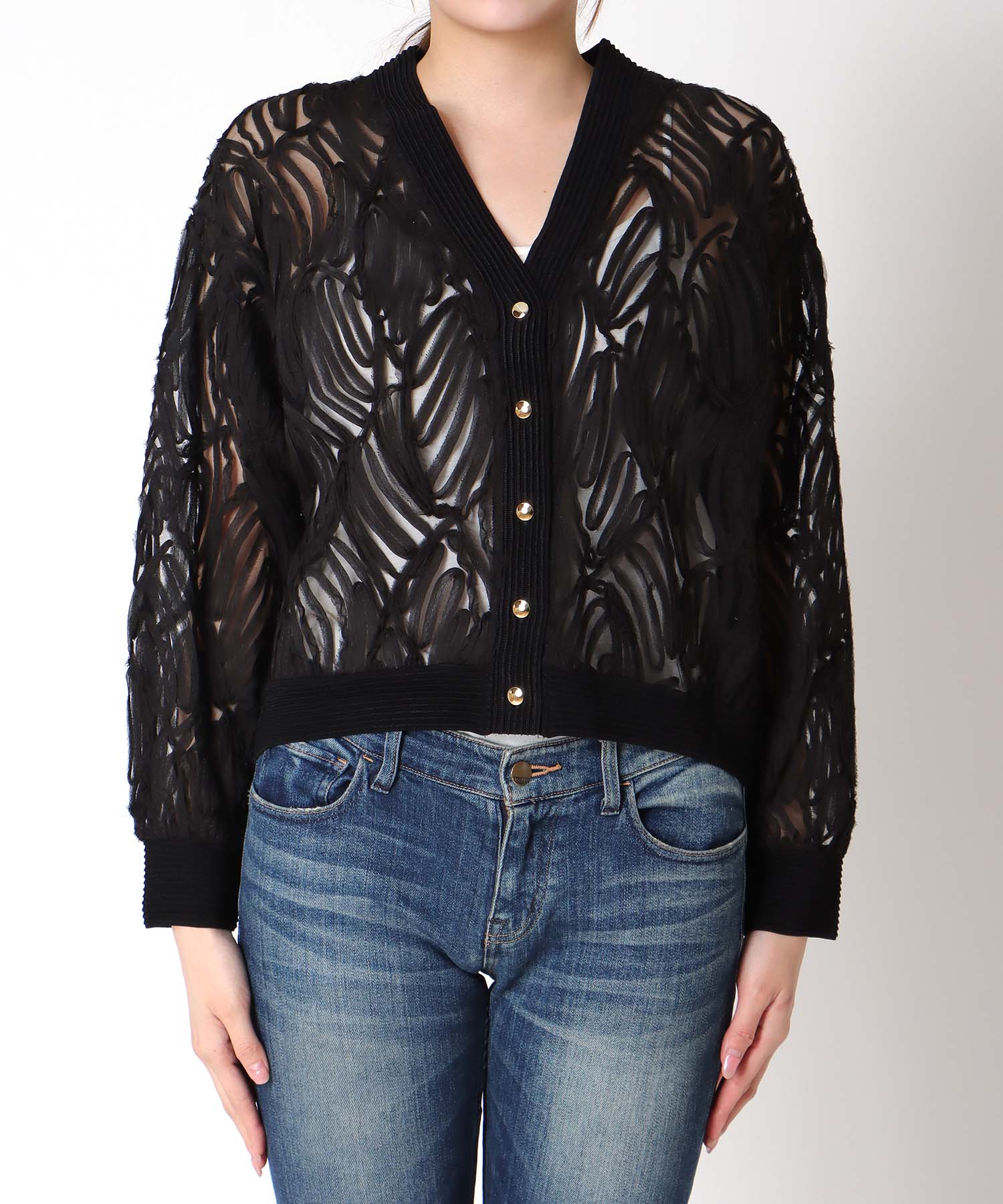 コード刺繍レースカーディガン