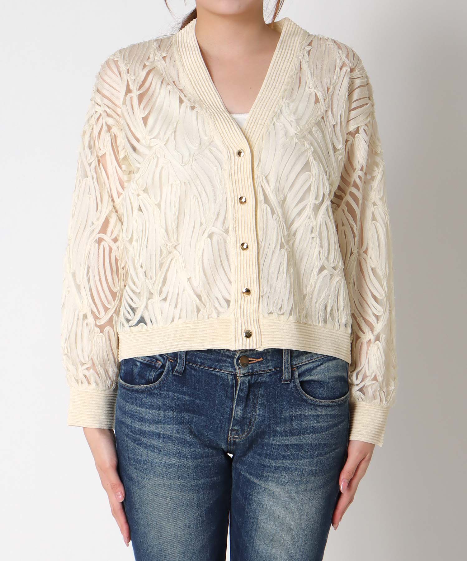 コード刺繍レースカーディガン