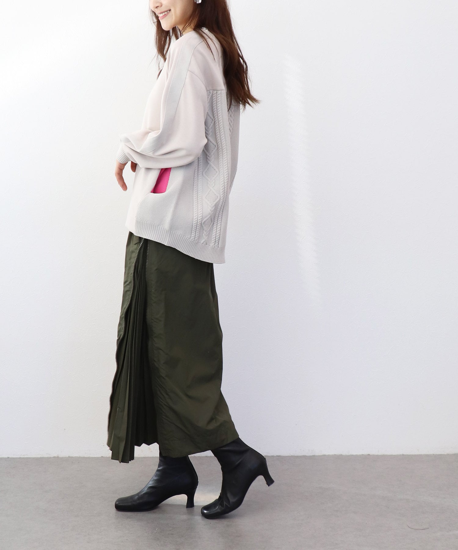 カットソー×ケーブルトップス