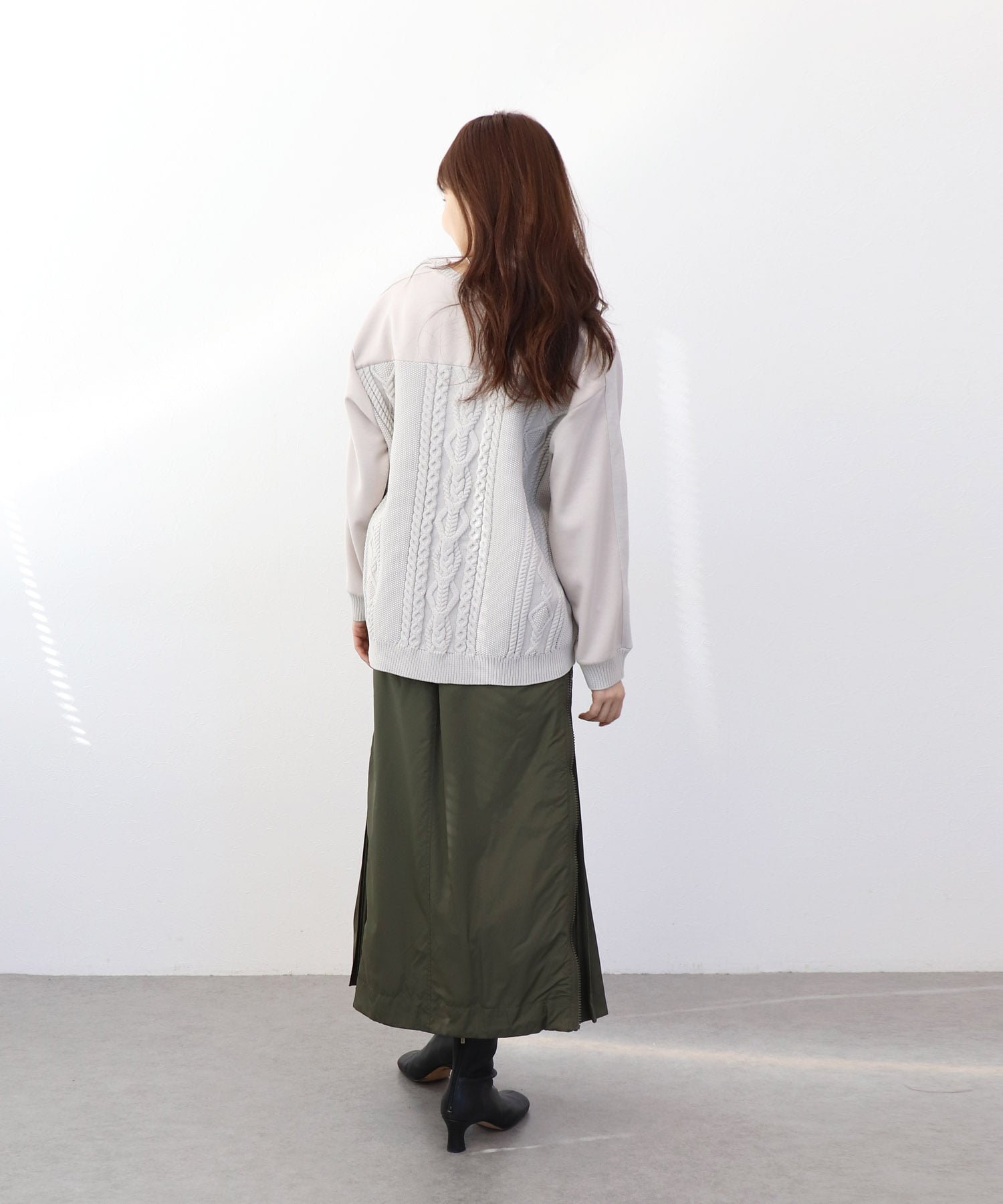 カットソー×ケーブルトップス