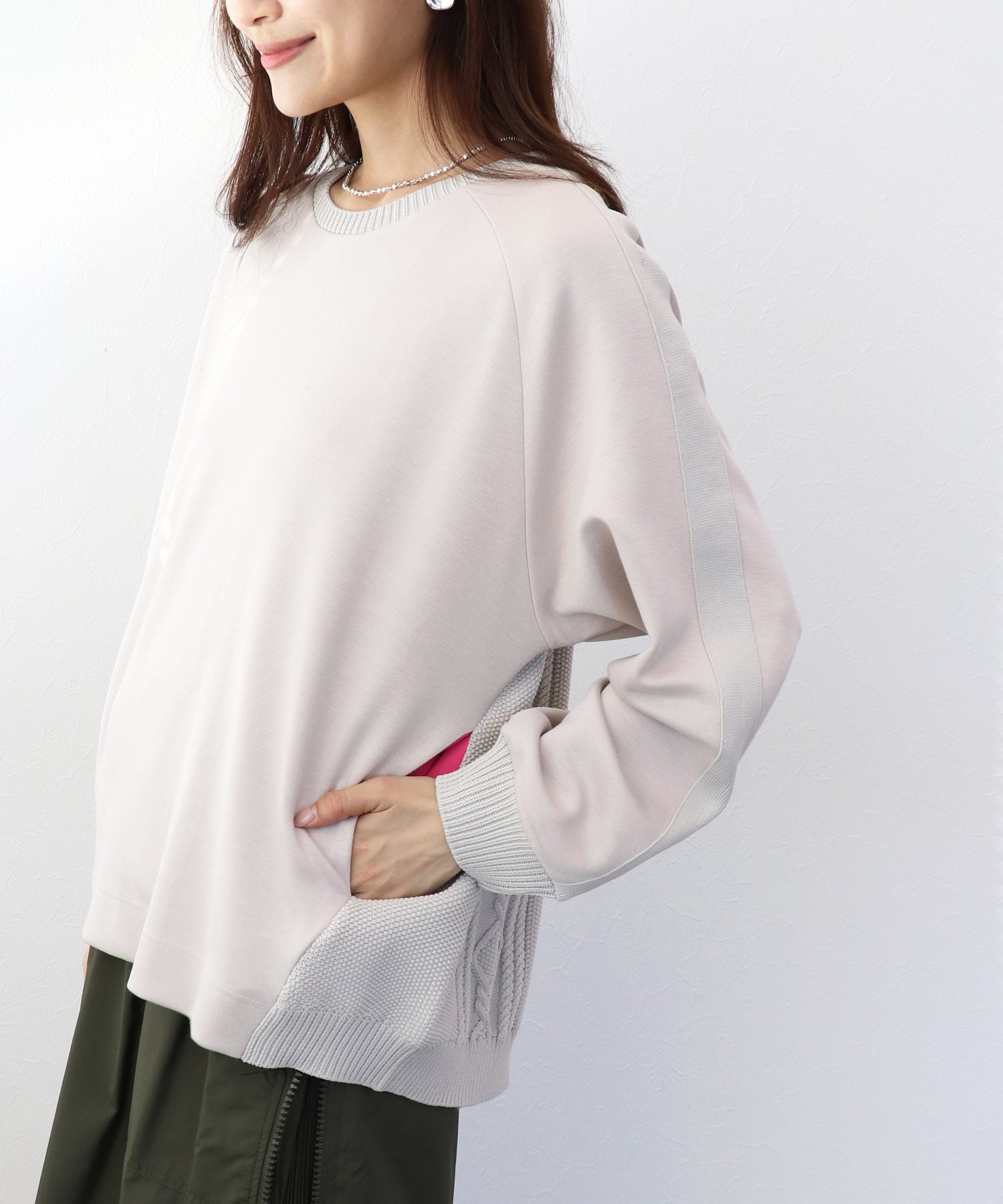 カットソー×ケーブルトップス