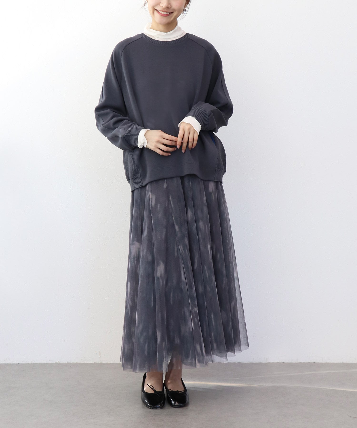 カットソー×ケーブルトップス