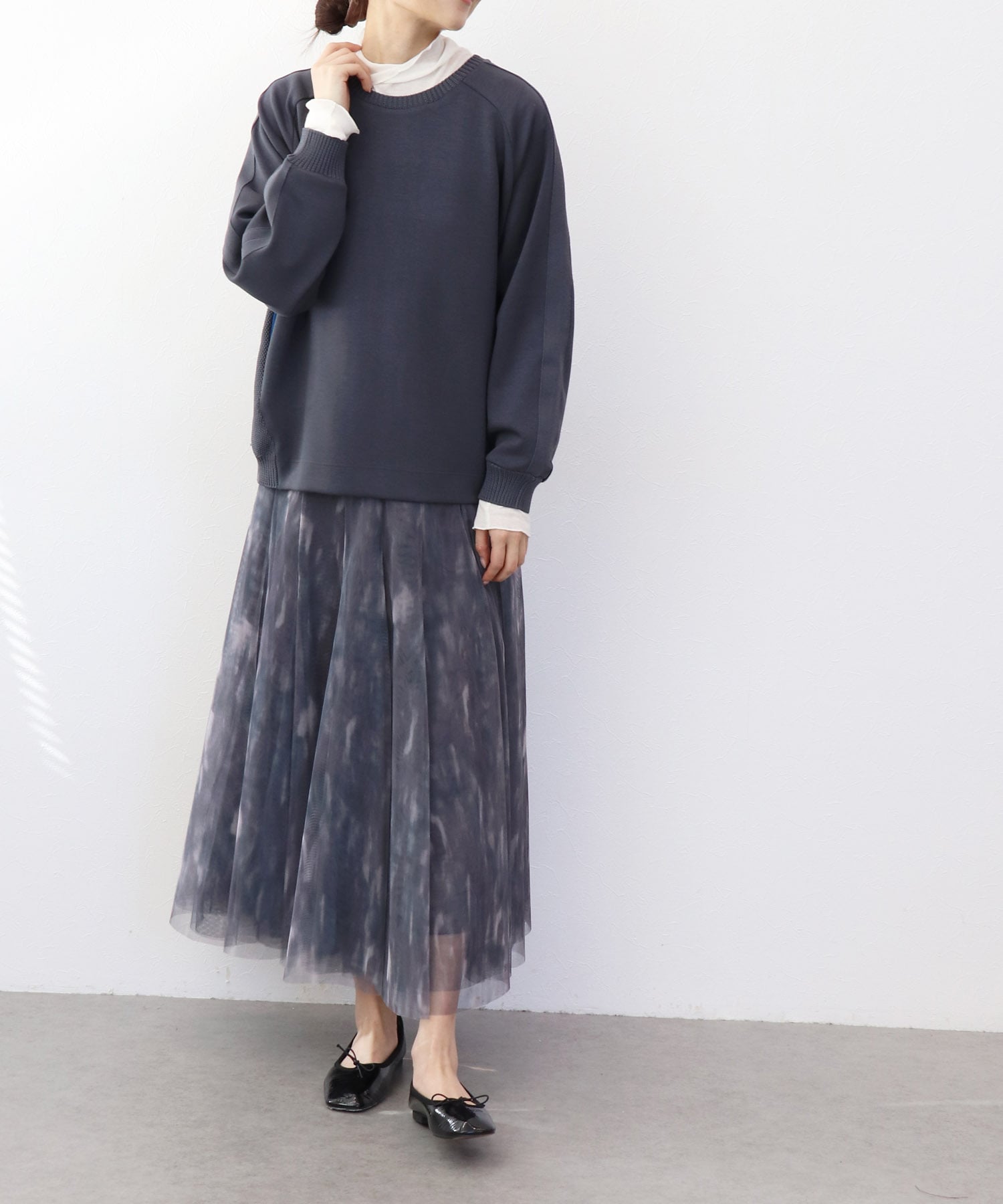 カットソー×ケーブルトップス