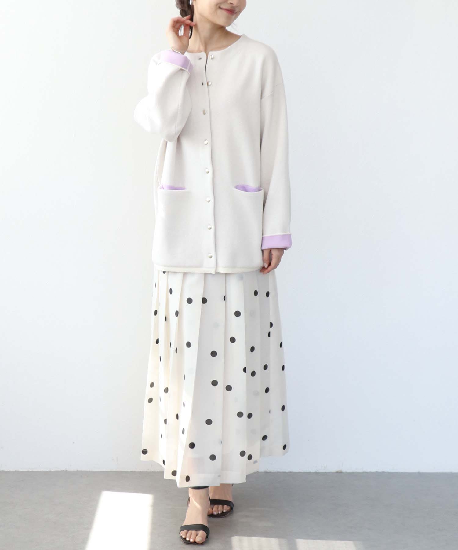 ダブルフェイスノーカラーカーディガン