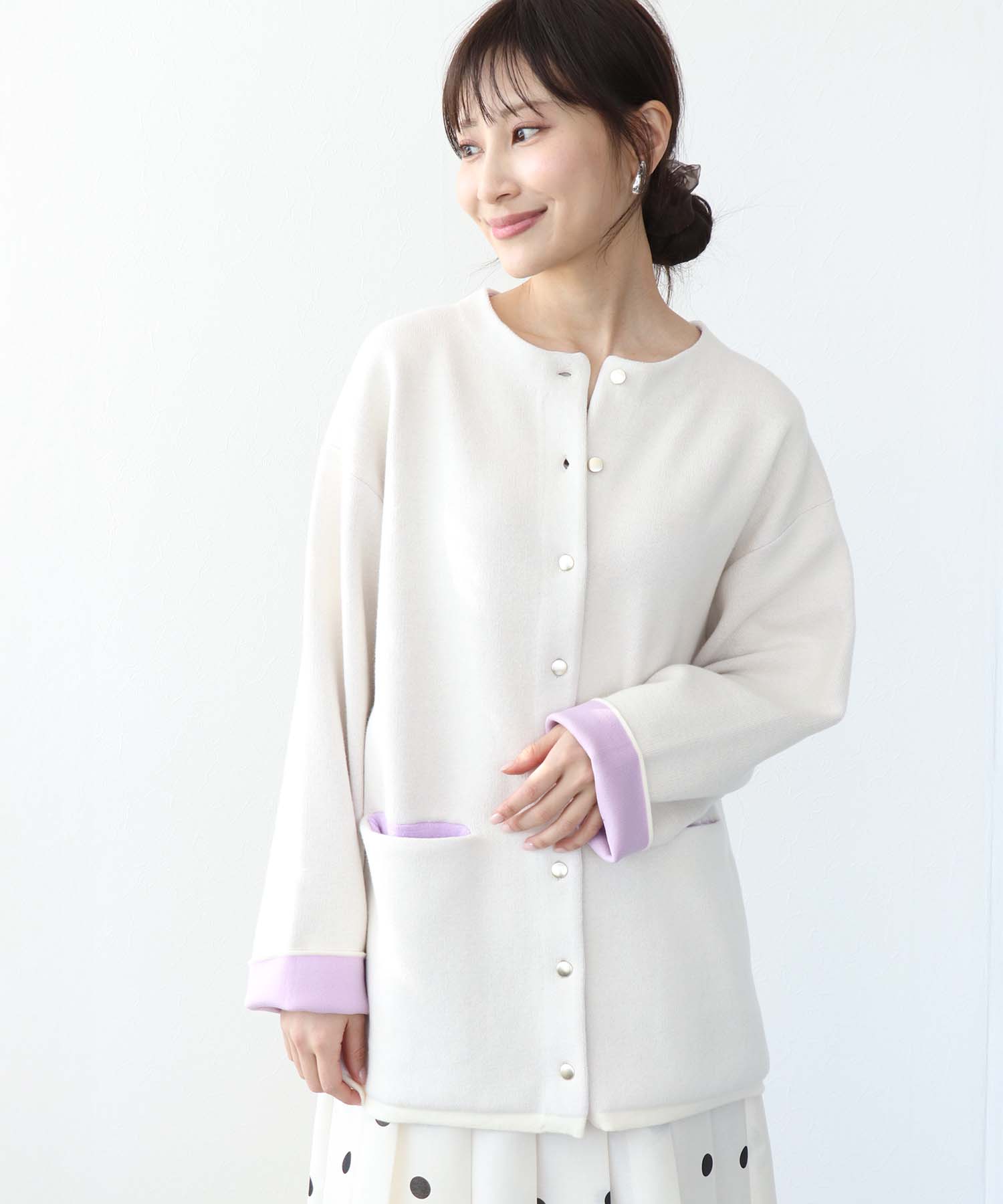 ダブルフェイスノーカラーカーディガン