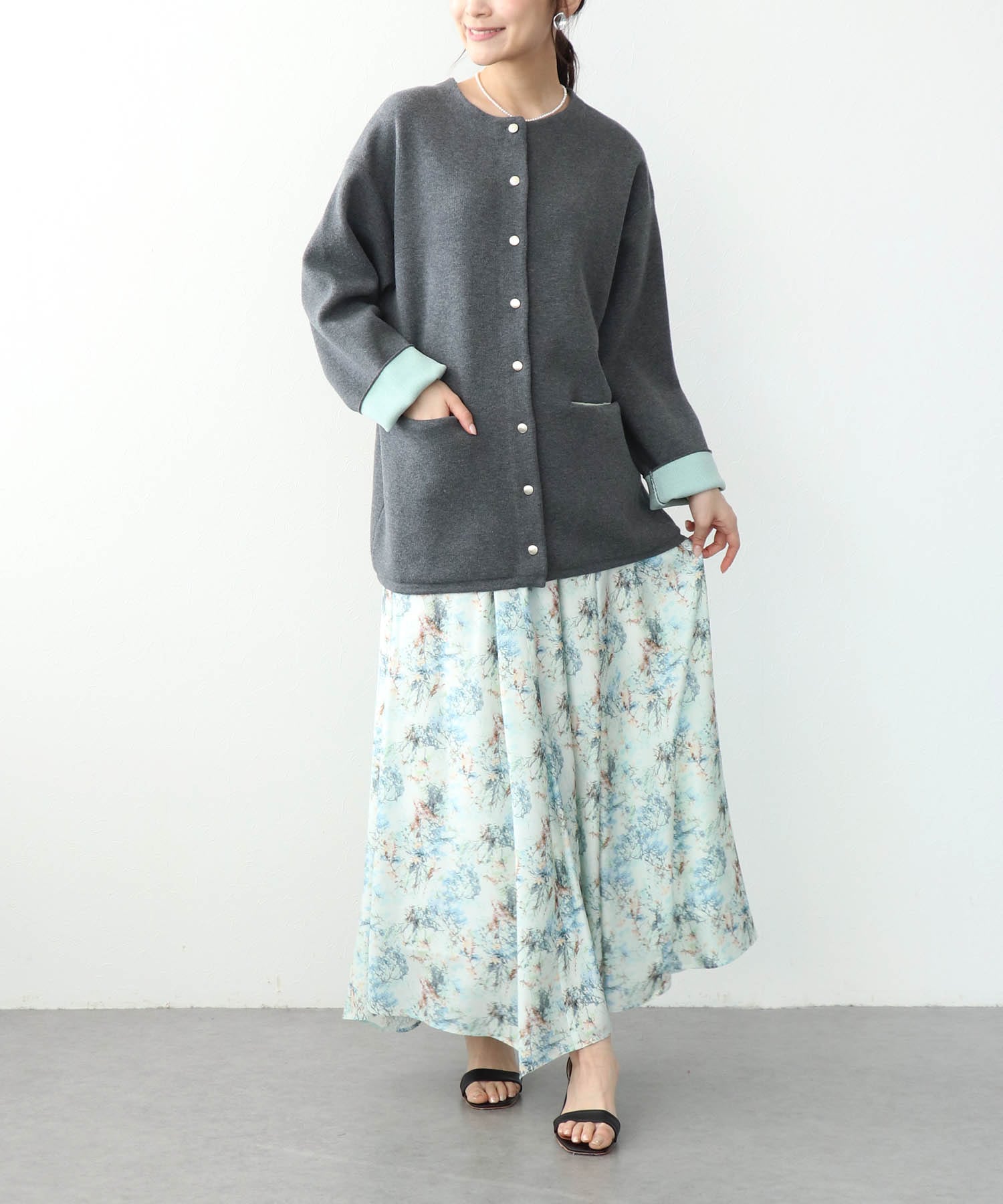 ダブルフェイスノーカラーカーディガン