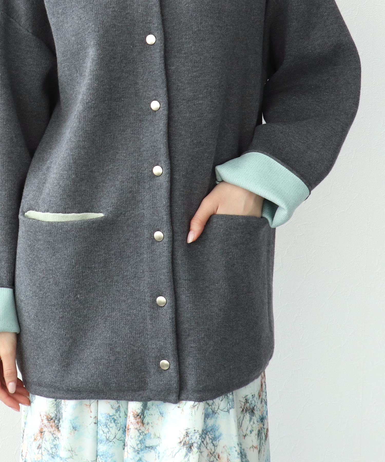 ダブルフェイスノーカラーカーディガン