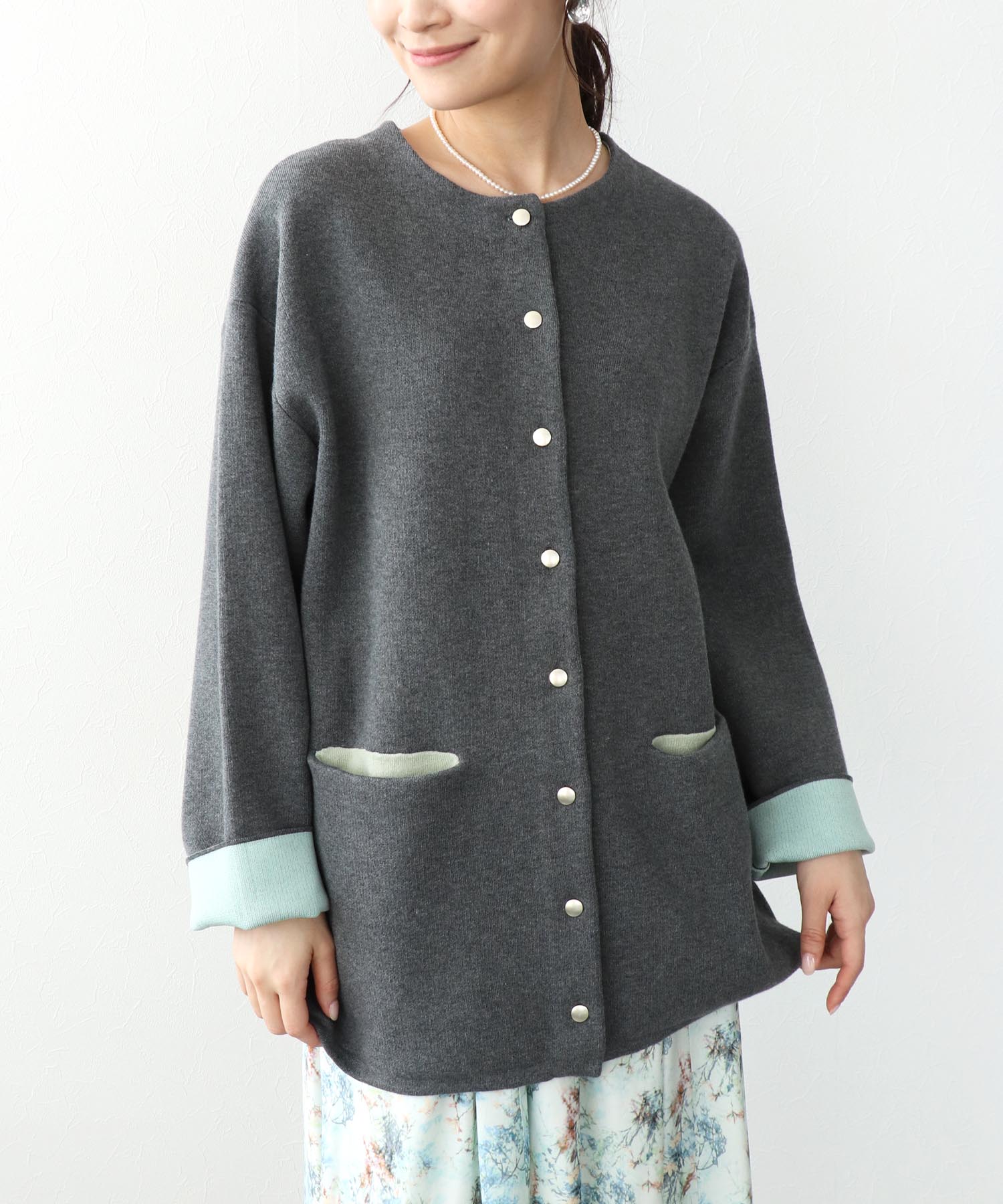 ダブルフェイスノーカラーカーディガン