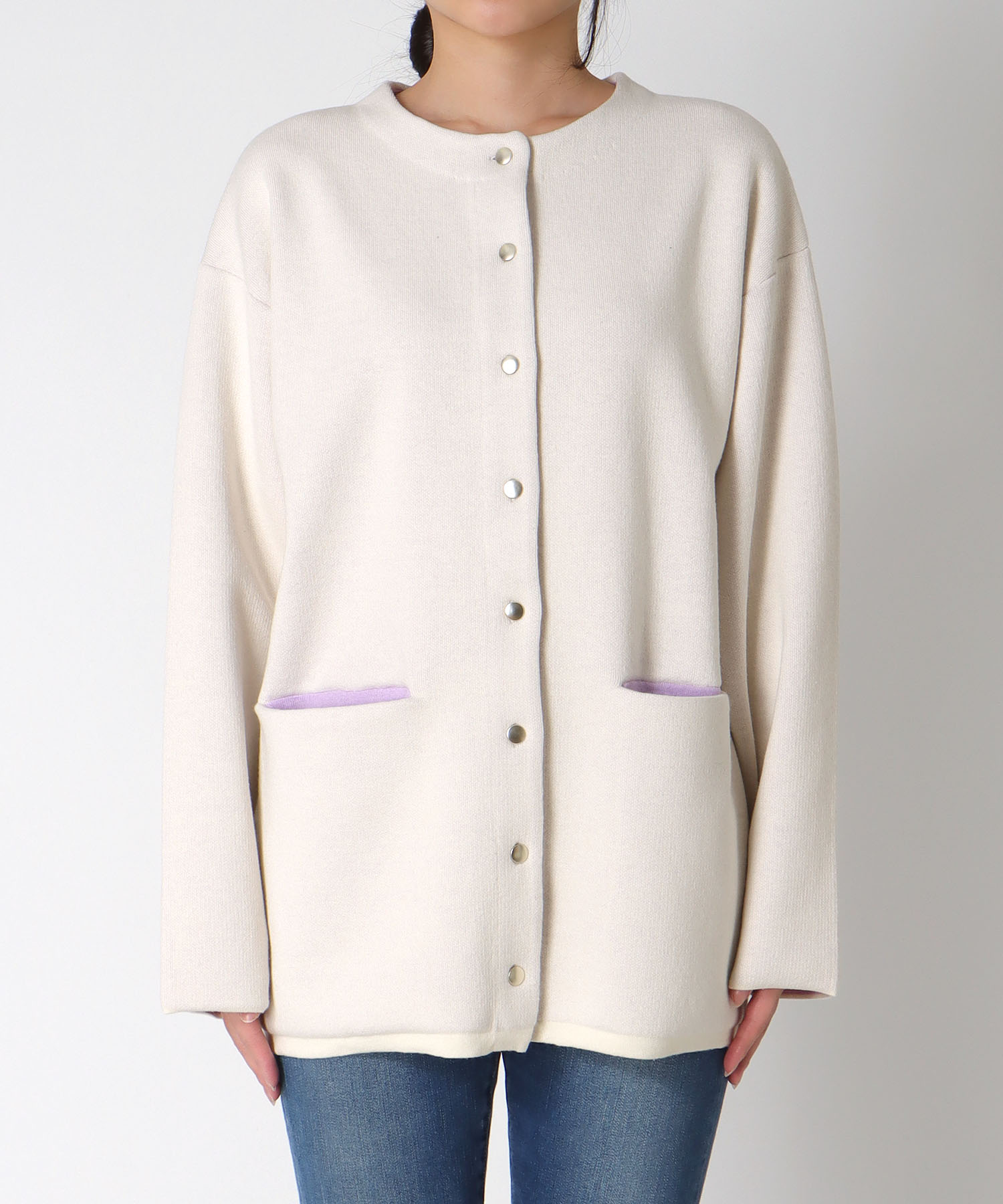 ダブルフェイスノーカラーカーディガン