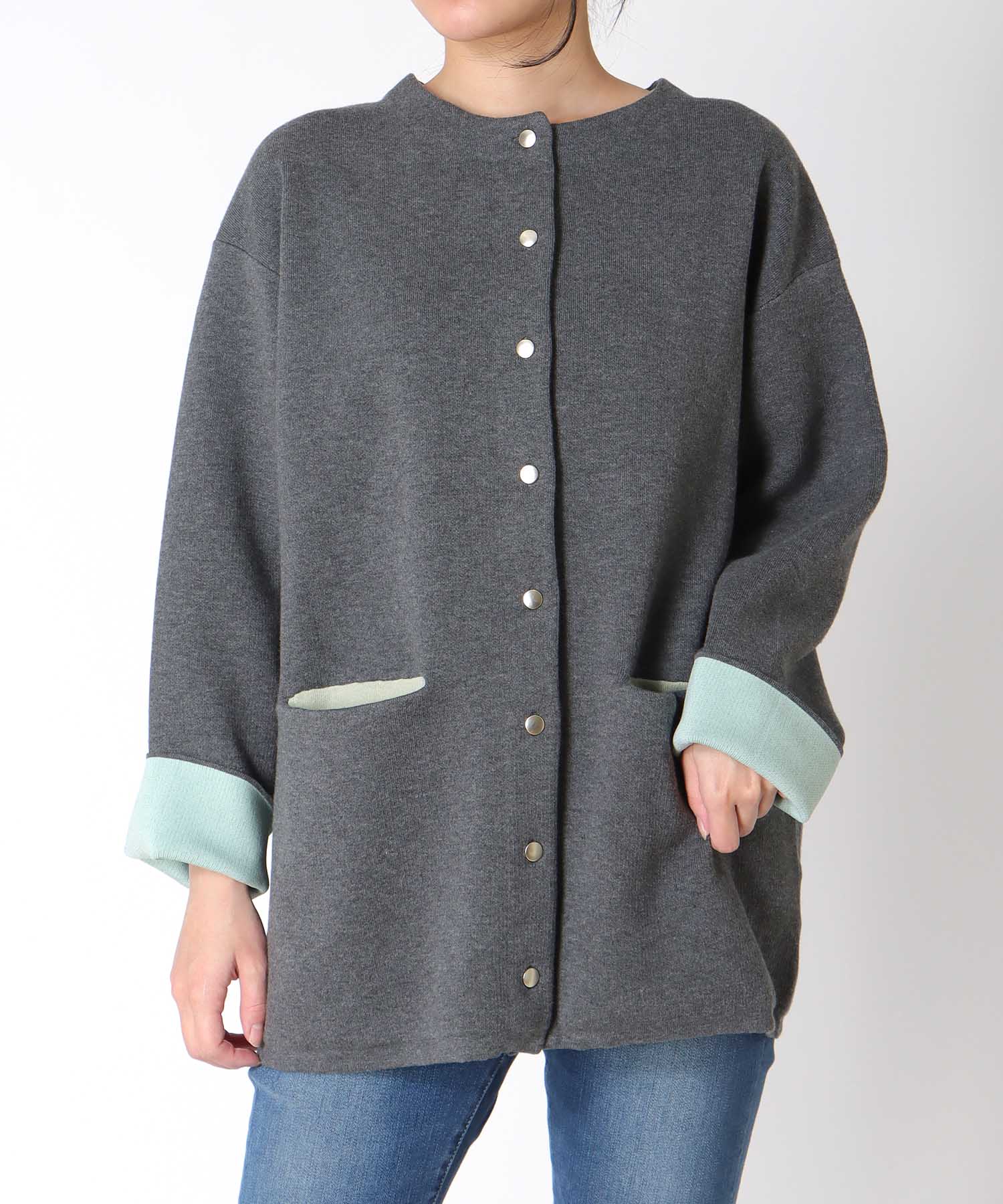 ダブルフェイスノーカラーカーディガン